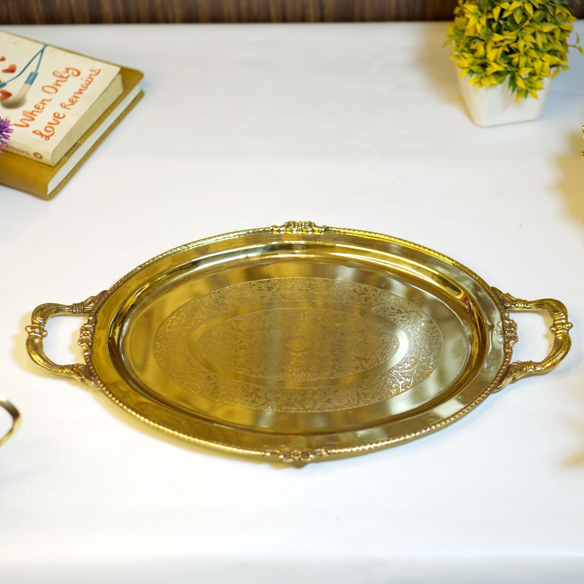 14 Pieces Brass Etched Tea Kettle Set - Brass Globe -