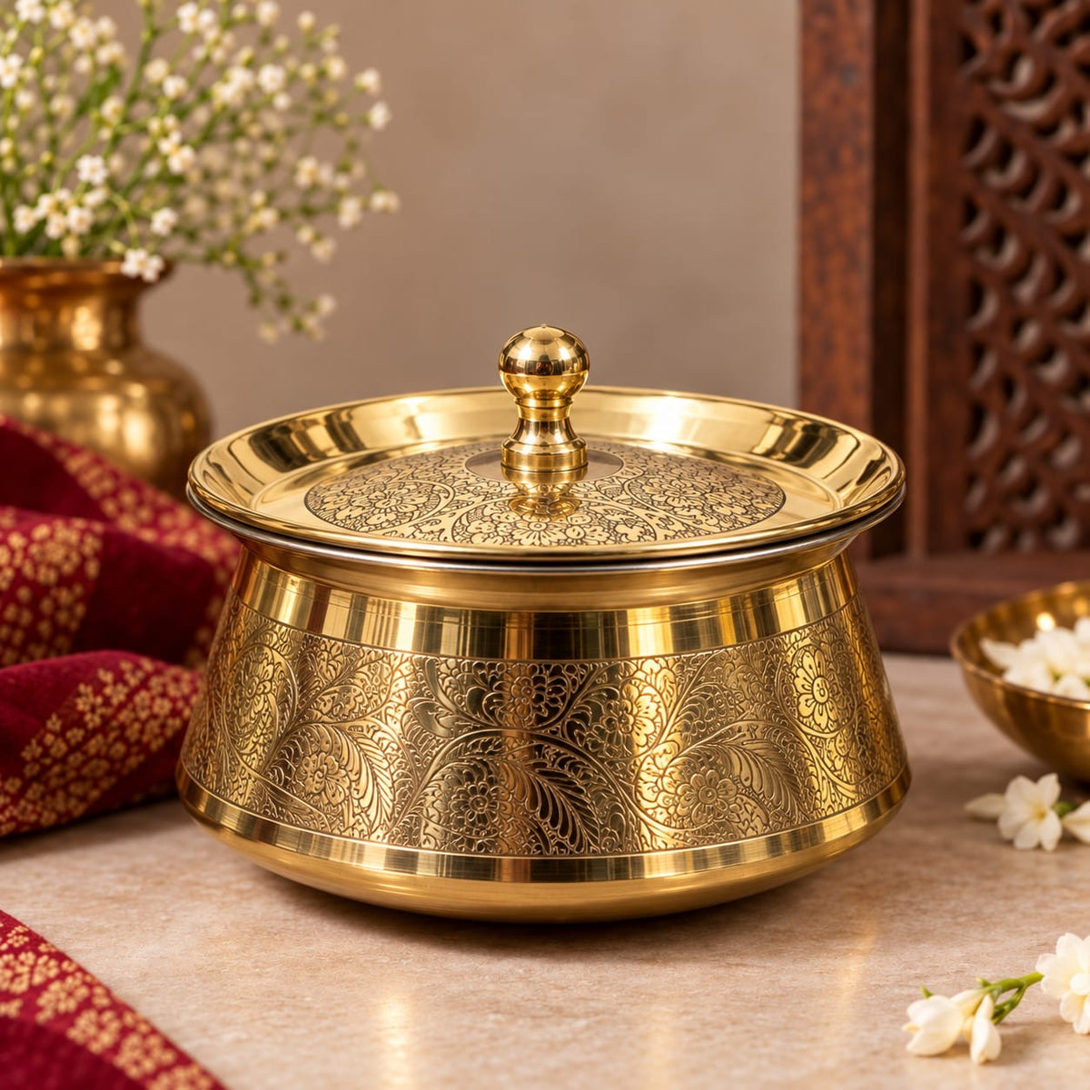 Brass Serving Handi with Tincoating