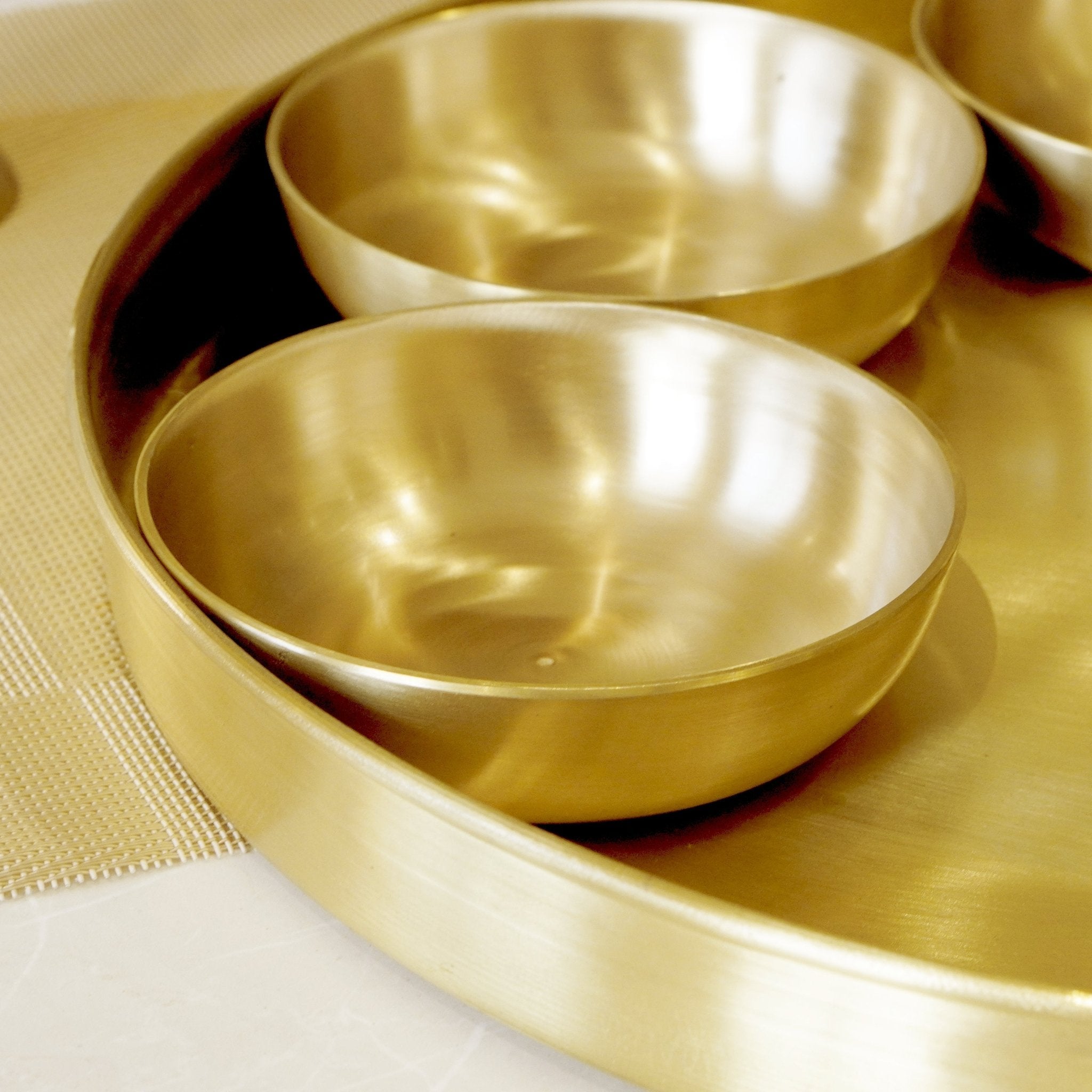 7 Pieces Brass Gujarati Thali Set Matte Finish - Brass Globe -