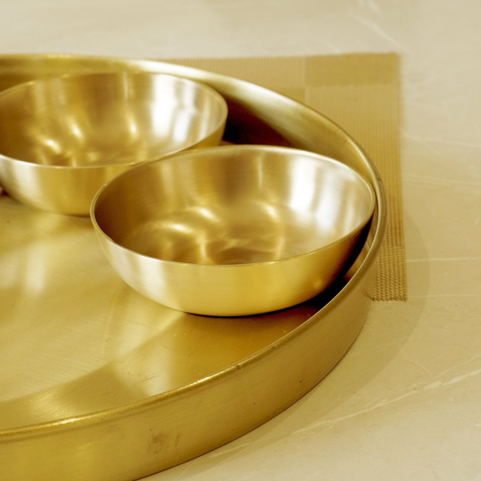 7 Pieces Brass Gujarati Thali Set Matte Finish - Brass Globe -
