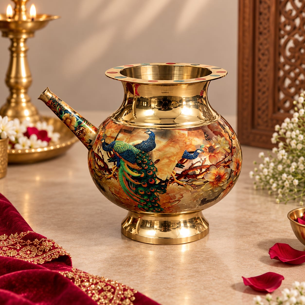 Brass Karwa for Karwachauth(Meena Peacock)