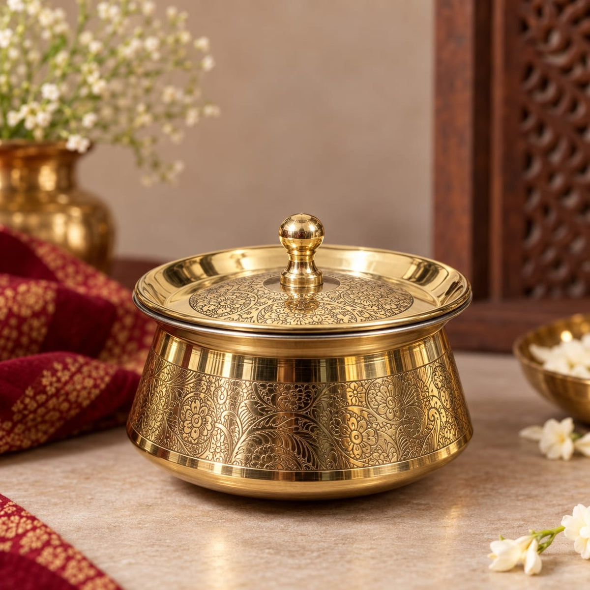 Brass Serving Handi with Tincoating