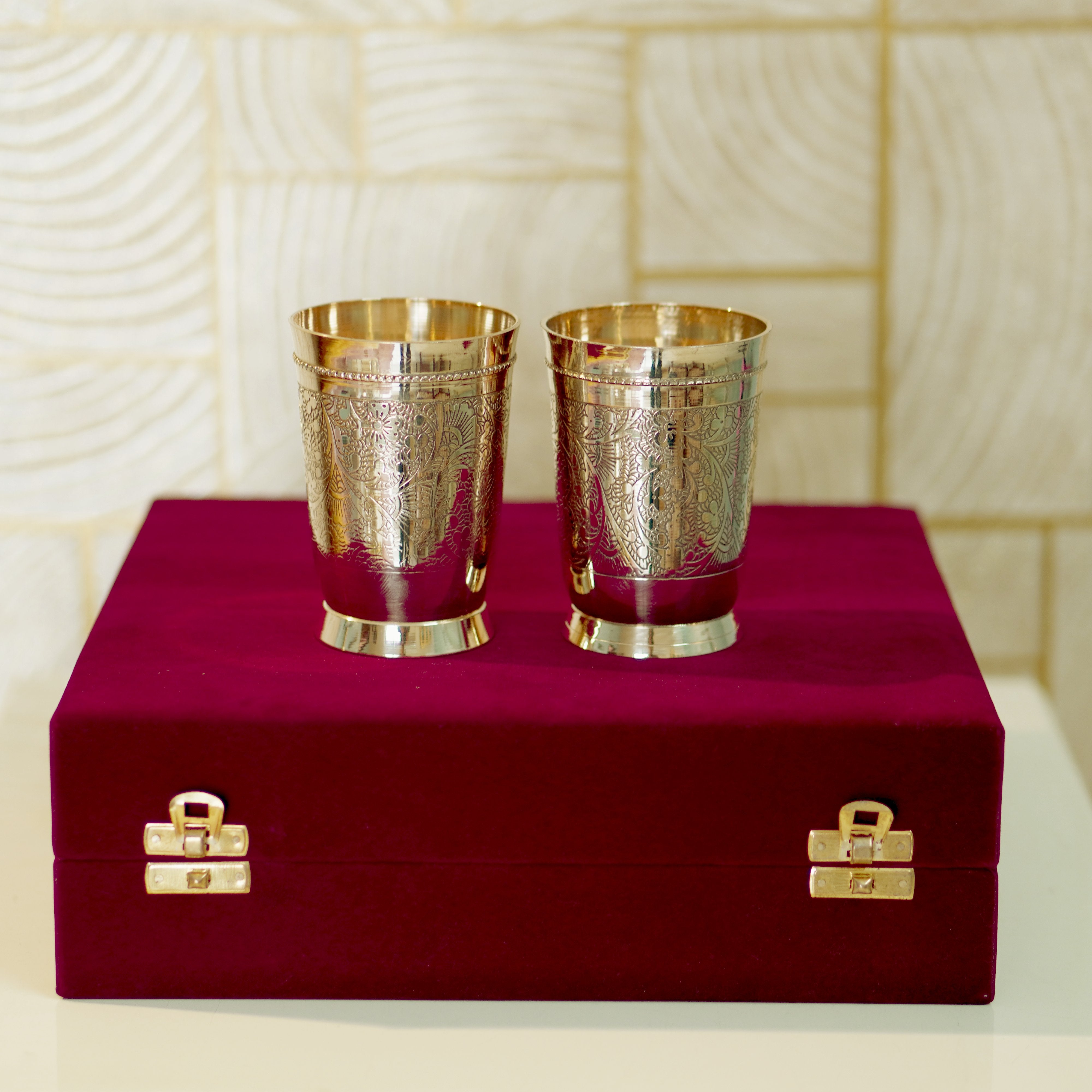 6 Pieces Brass Glasses Set with Velvet Box