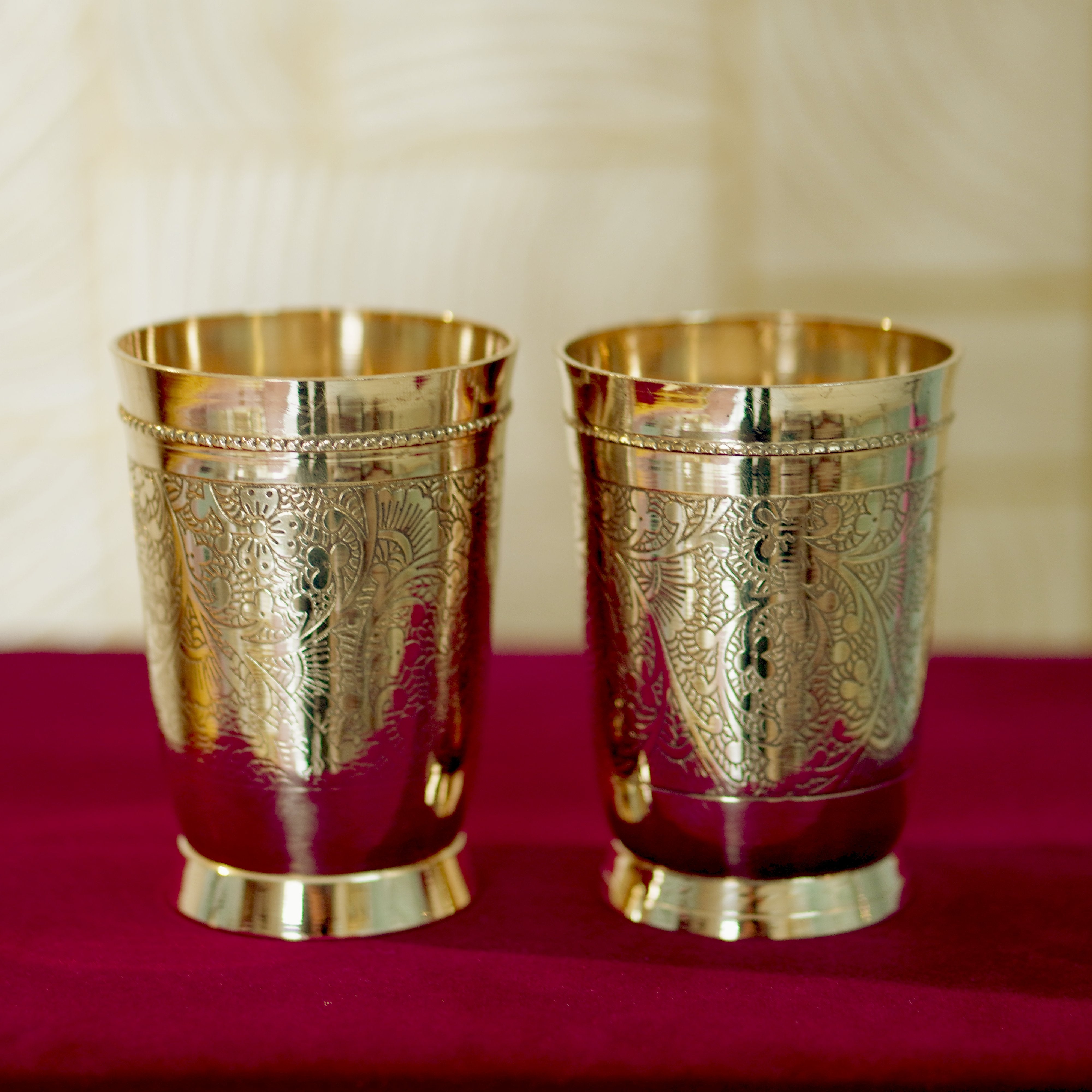 6 Pieces Brass Glasses Set with Velvet Box