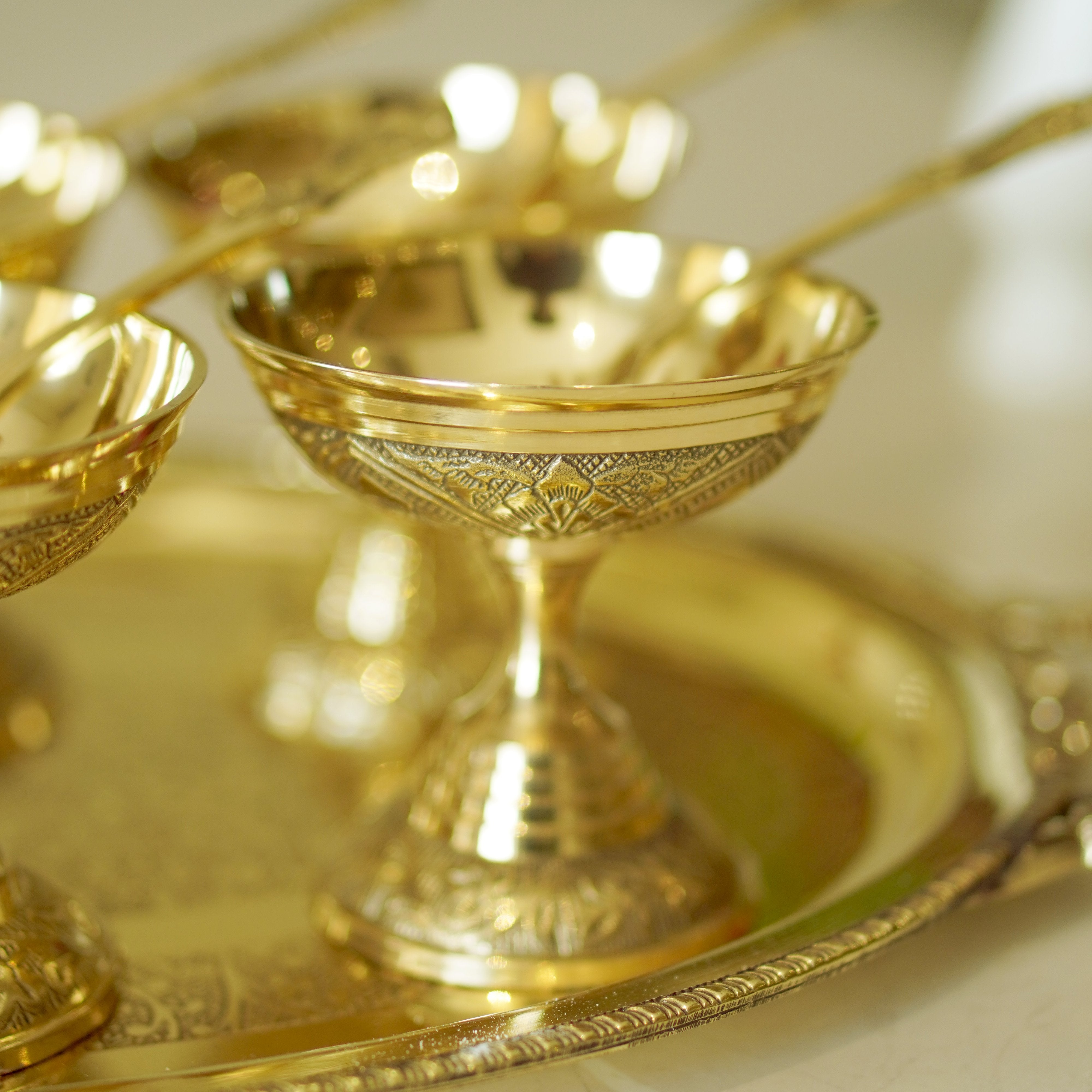 13 Pieces Brass Ice Cream Serving Set