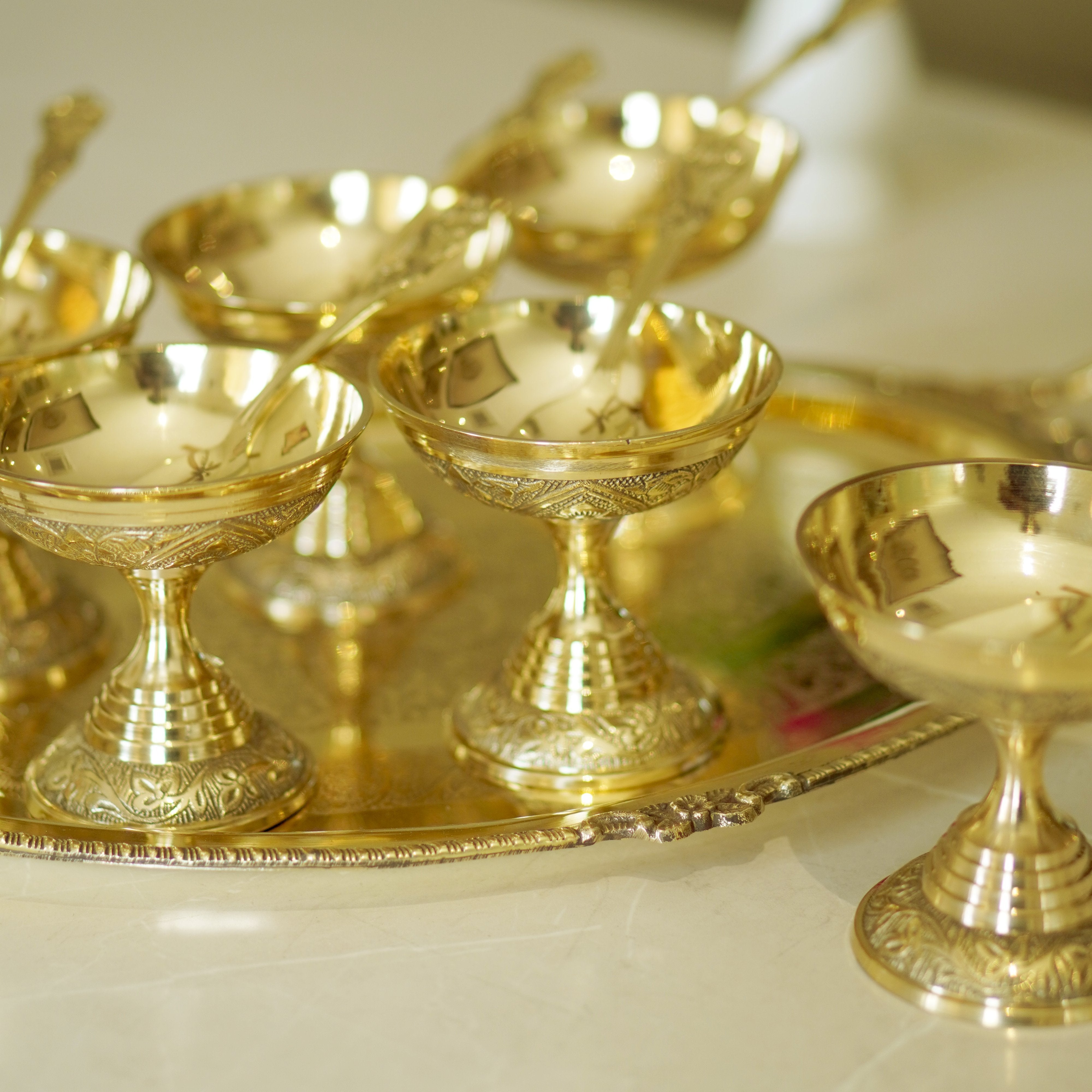 13 Pieces Brass Ice Cream Serving Set