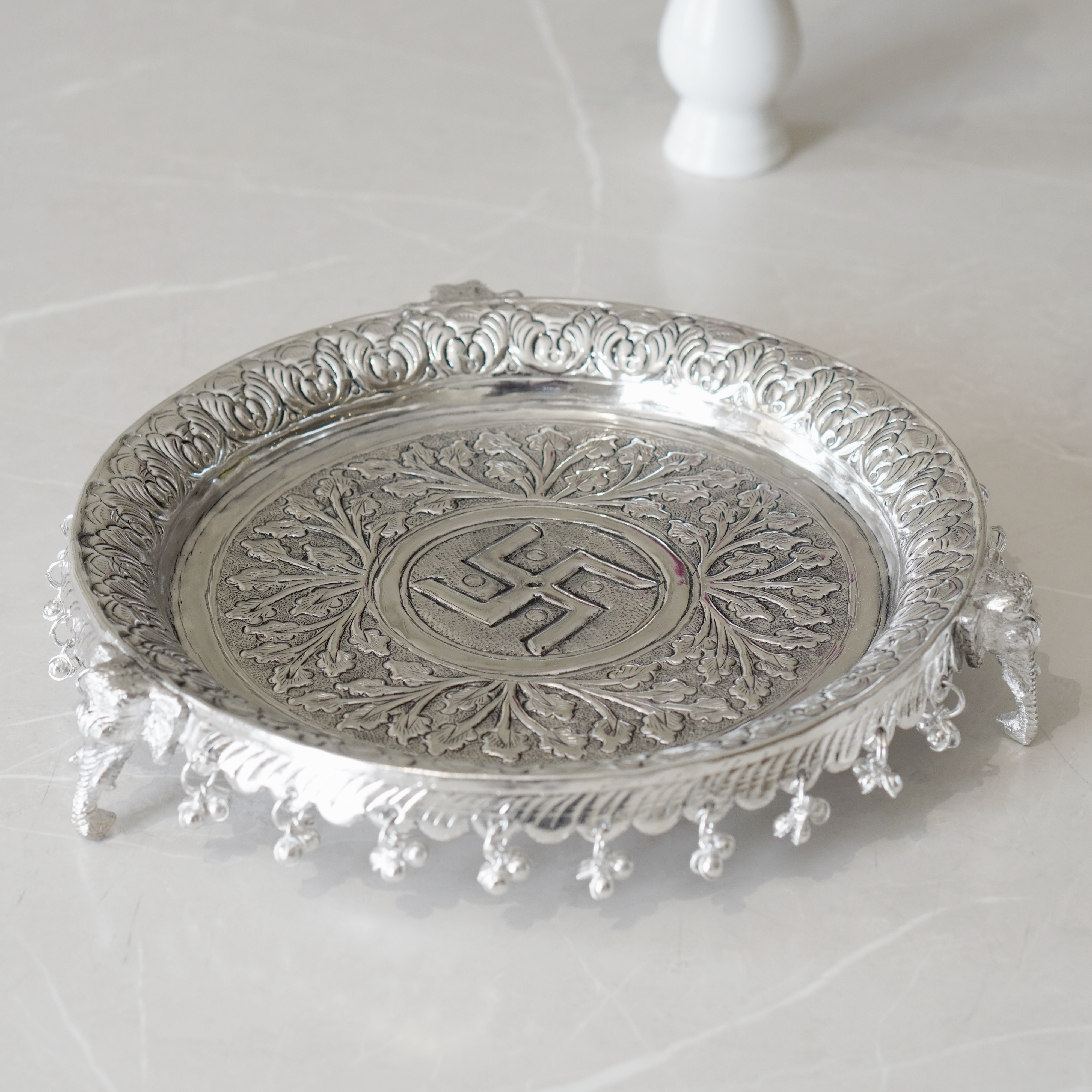 Brass Ghungroo Pooja Set With Silver Finish