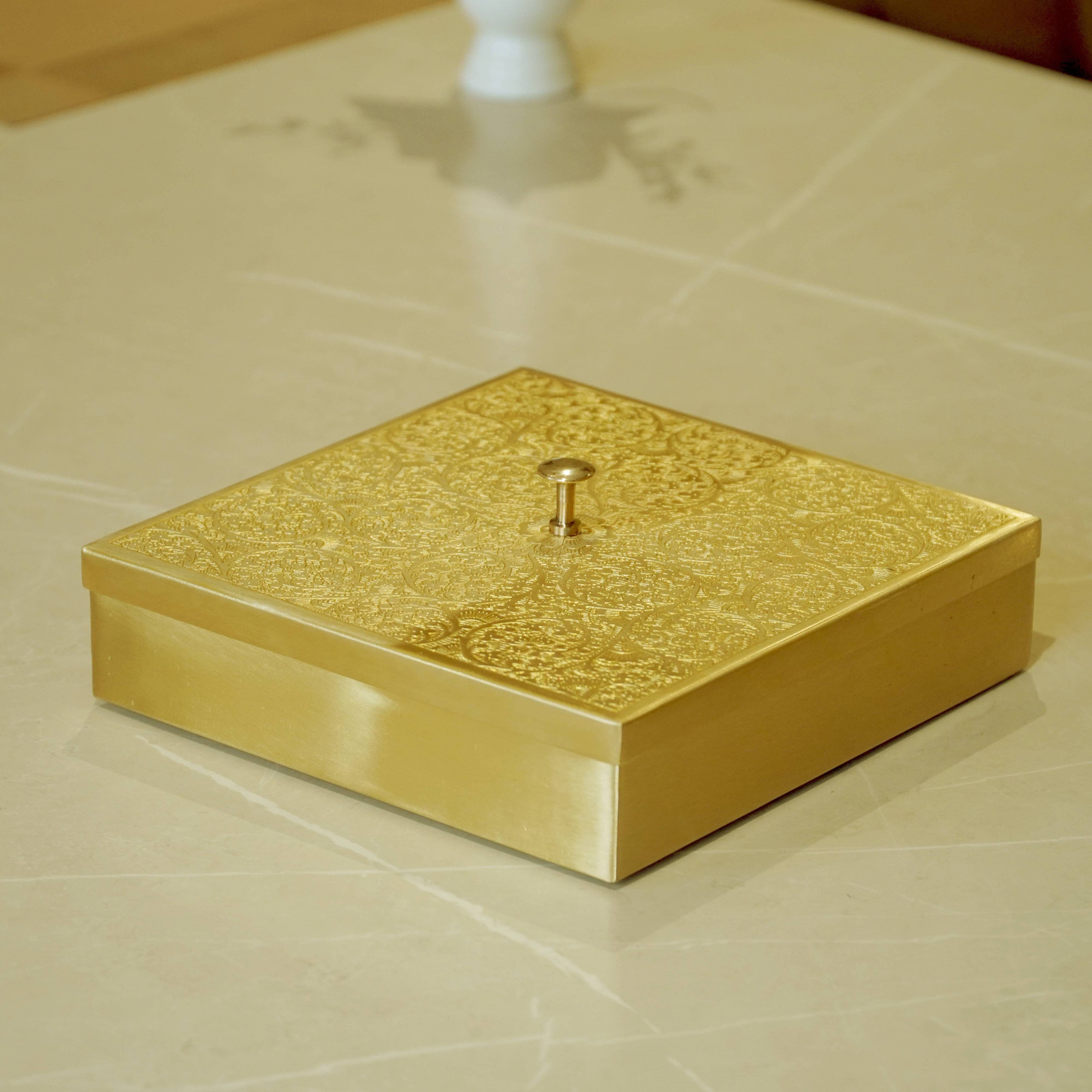 Brass Square Spice Box Matte Finish / Masaladani / Masala box 12 Pieces