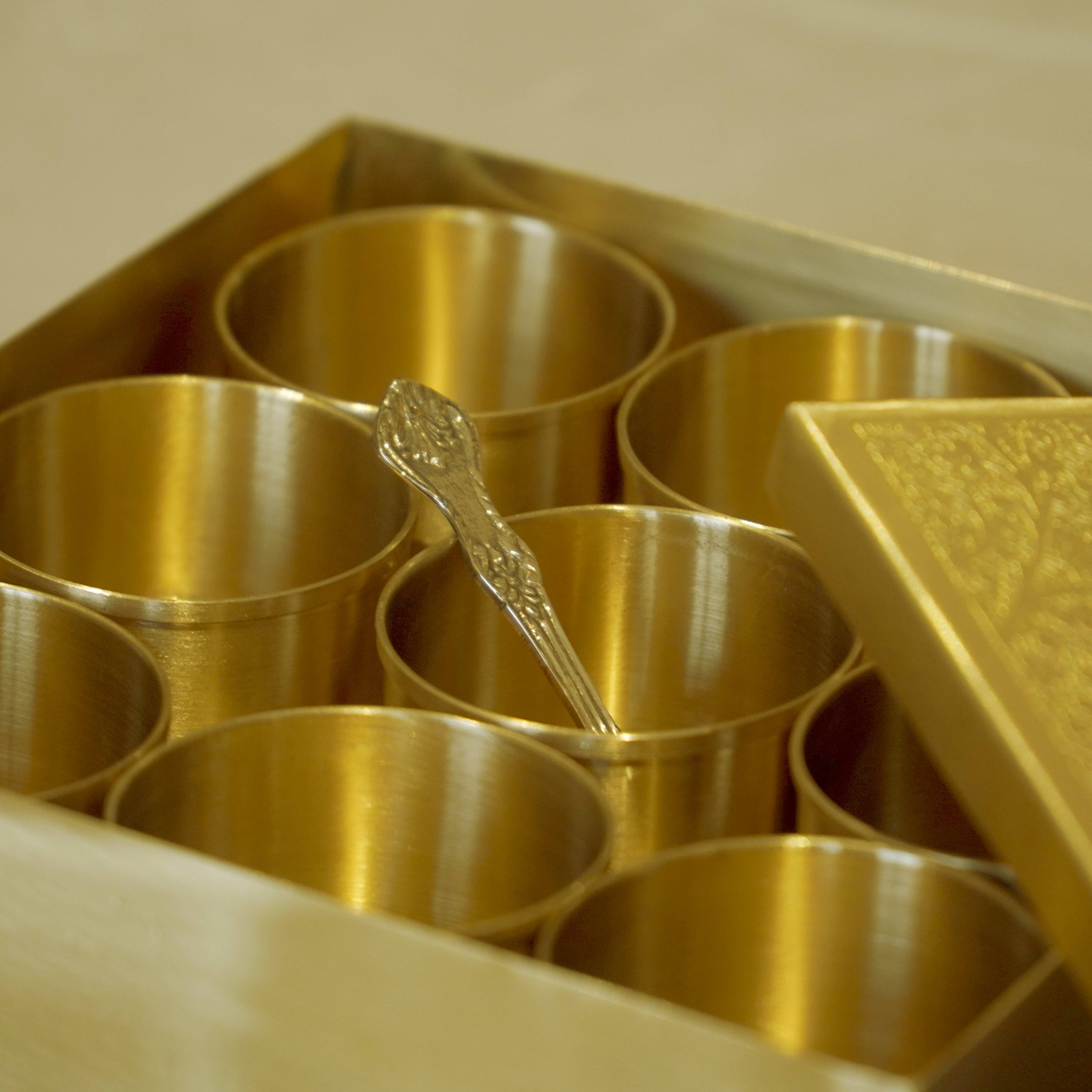 Brass Square Spice Box Matte Finish / Masaladani / Masala box 12 Pieces