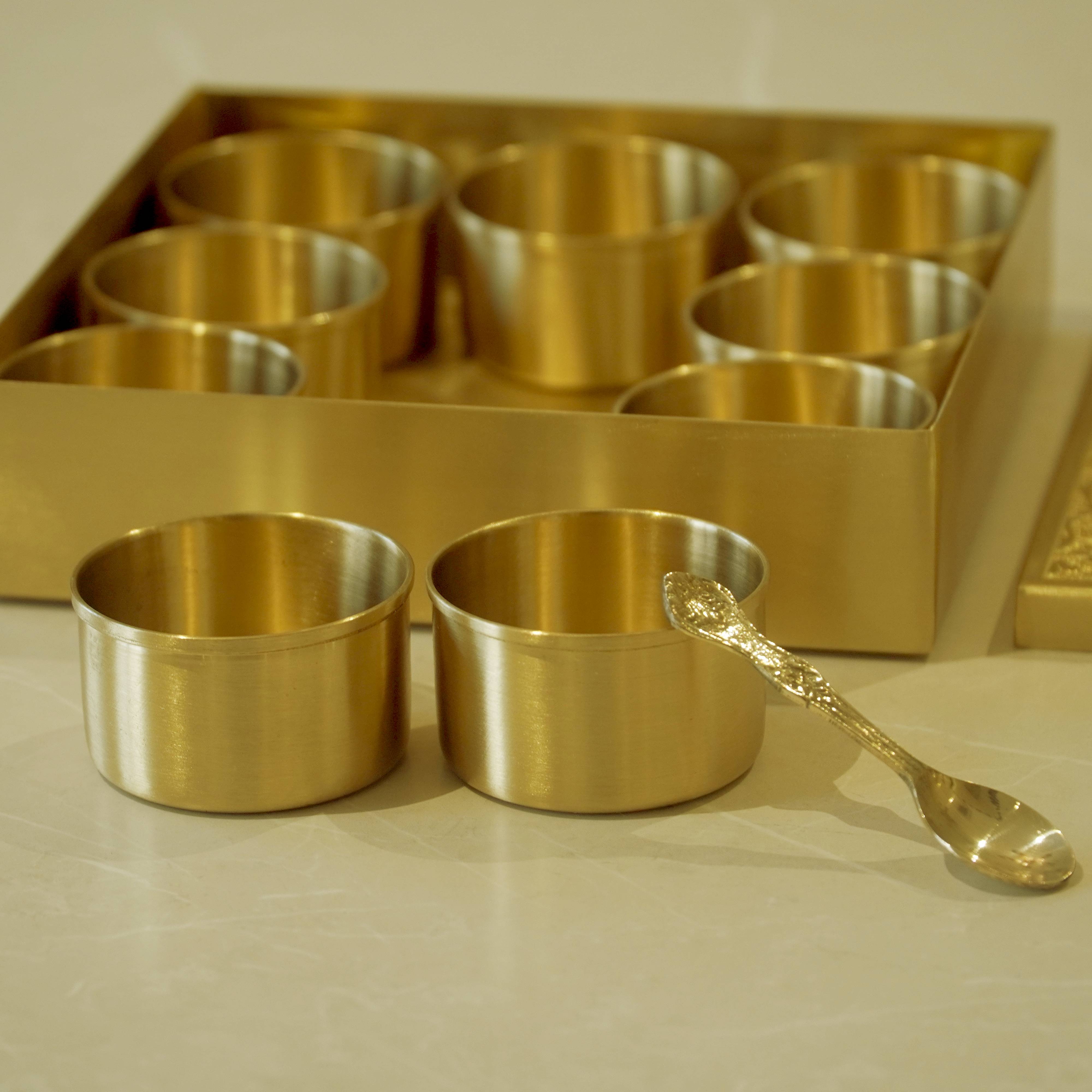 Brass Square Spice Box Matte Finish / Masaladani / Masala box 12 Pieces