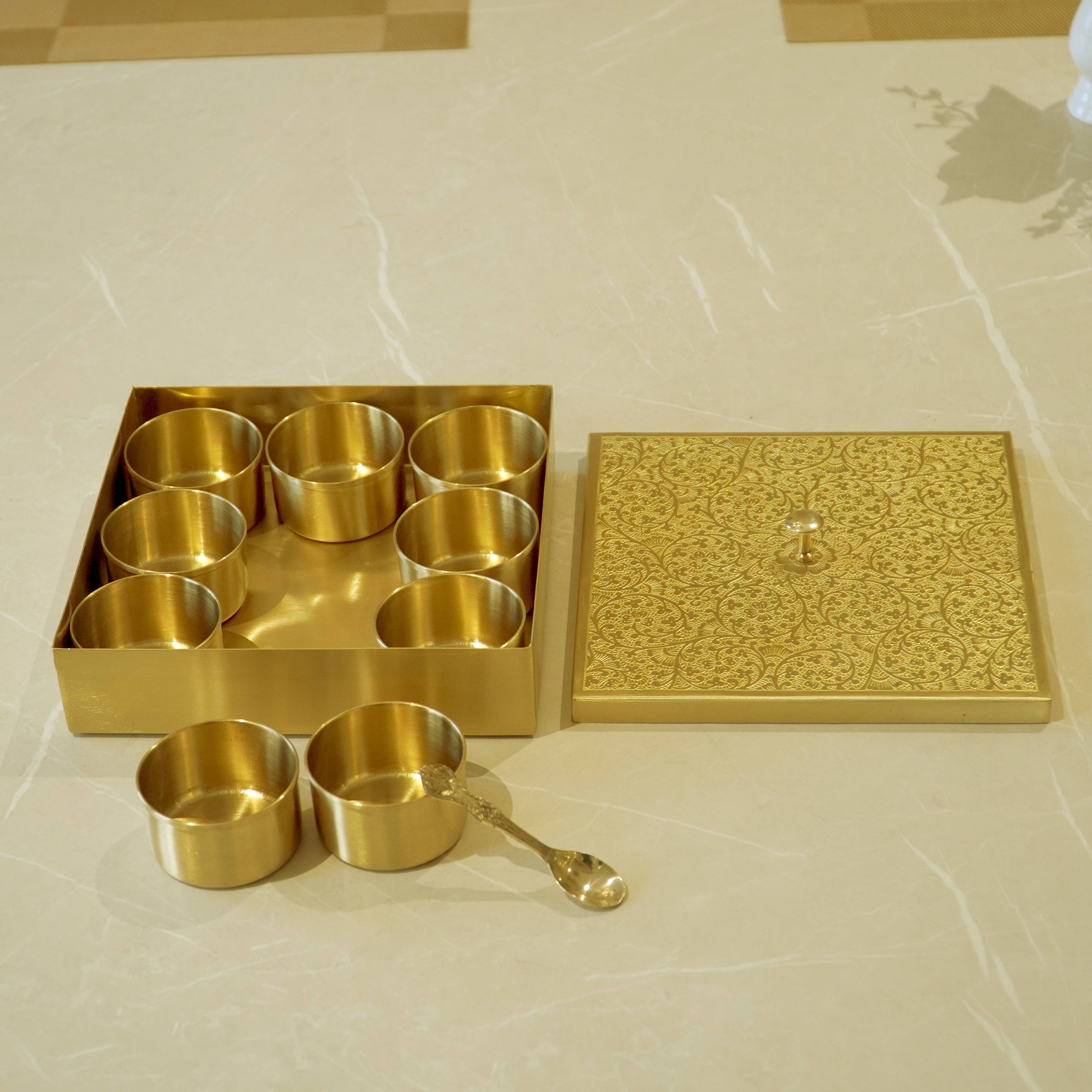 Brass Square Spice Box Matte Finish / Masaladani / Masala box 12 Pieces