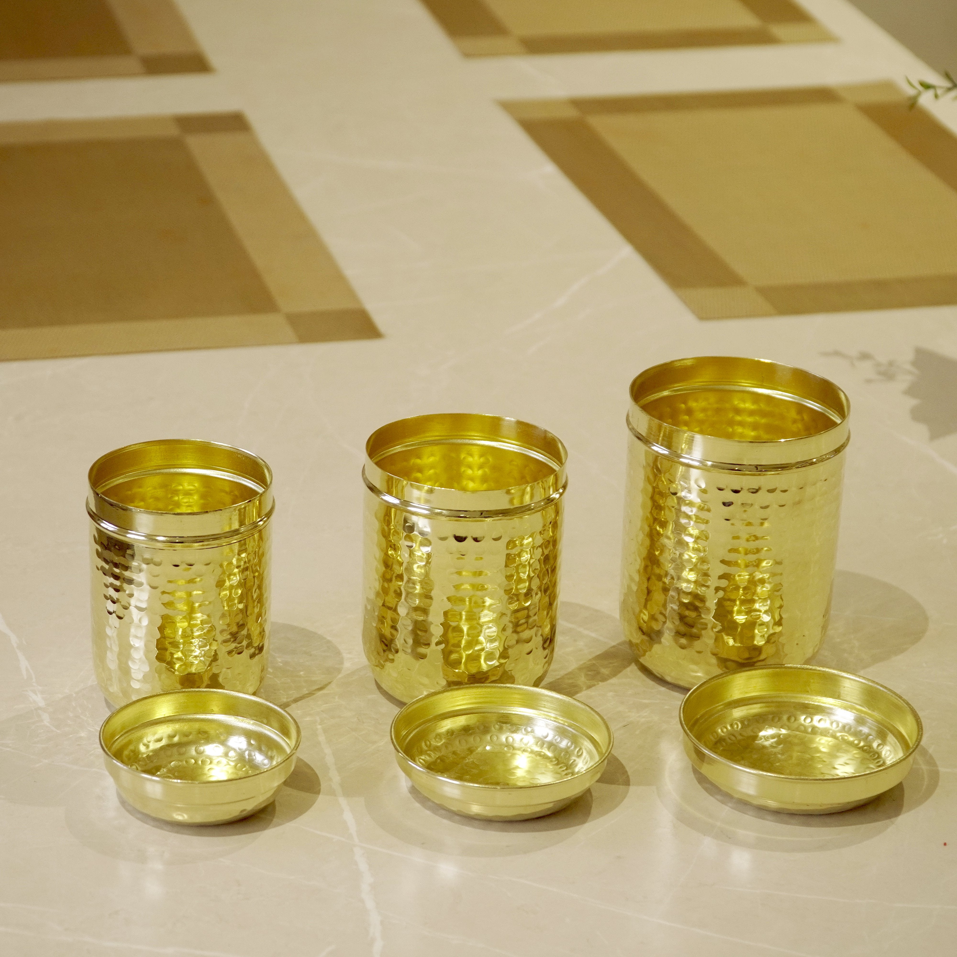 Brass Hammered Container/Dabba Set