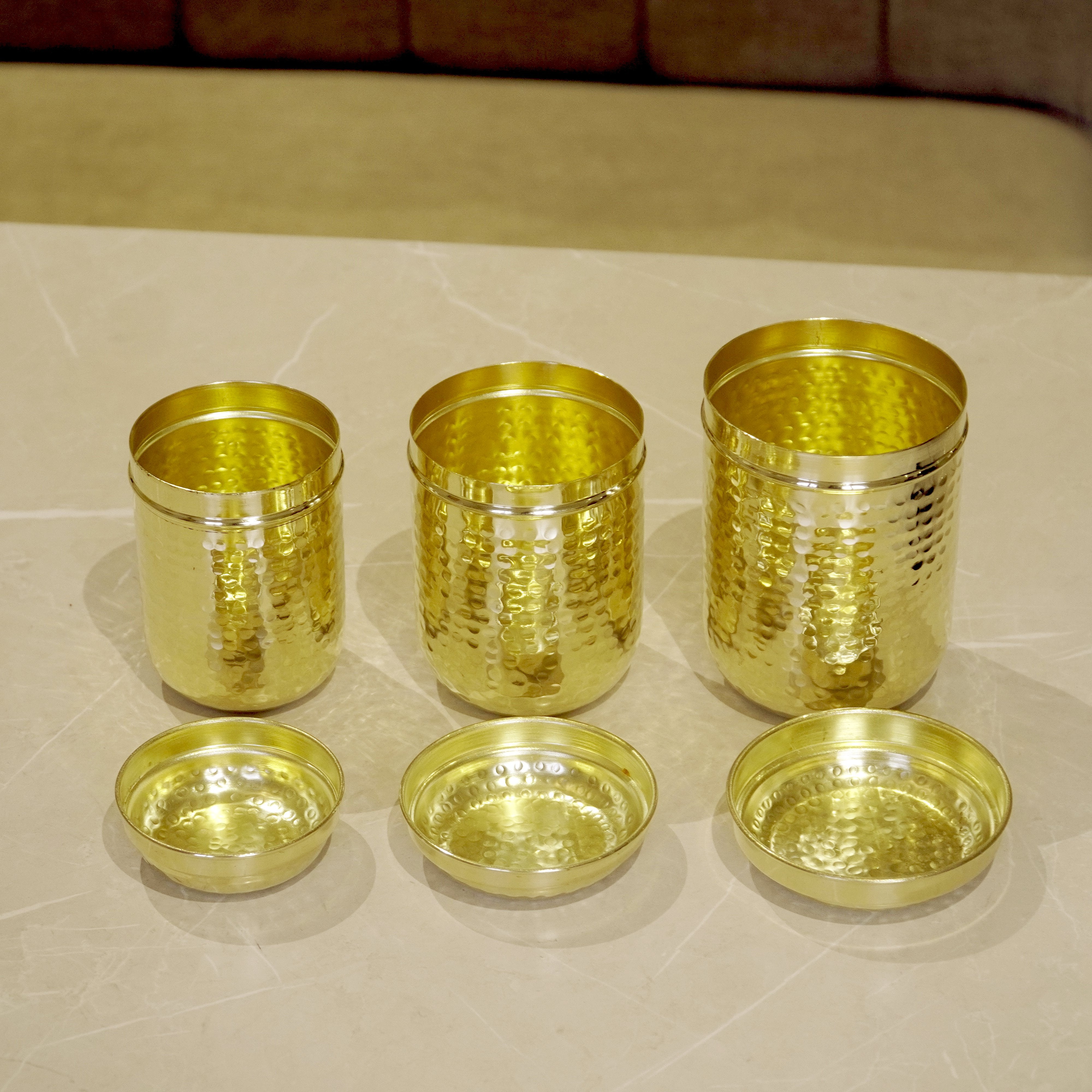 Brass Hammered Container/Dabba Set