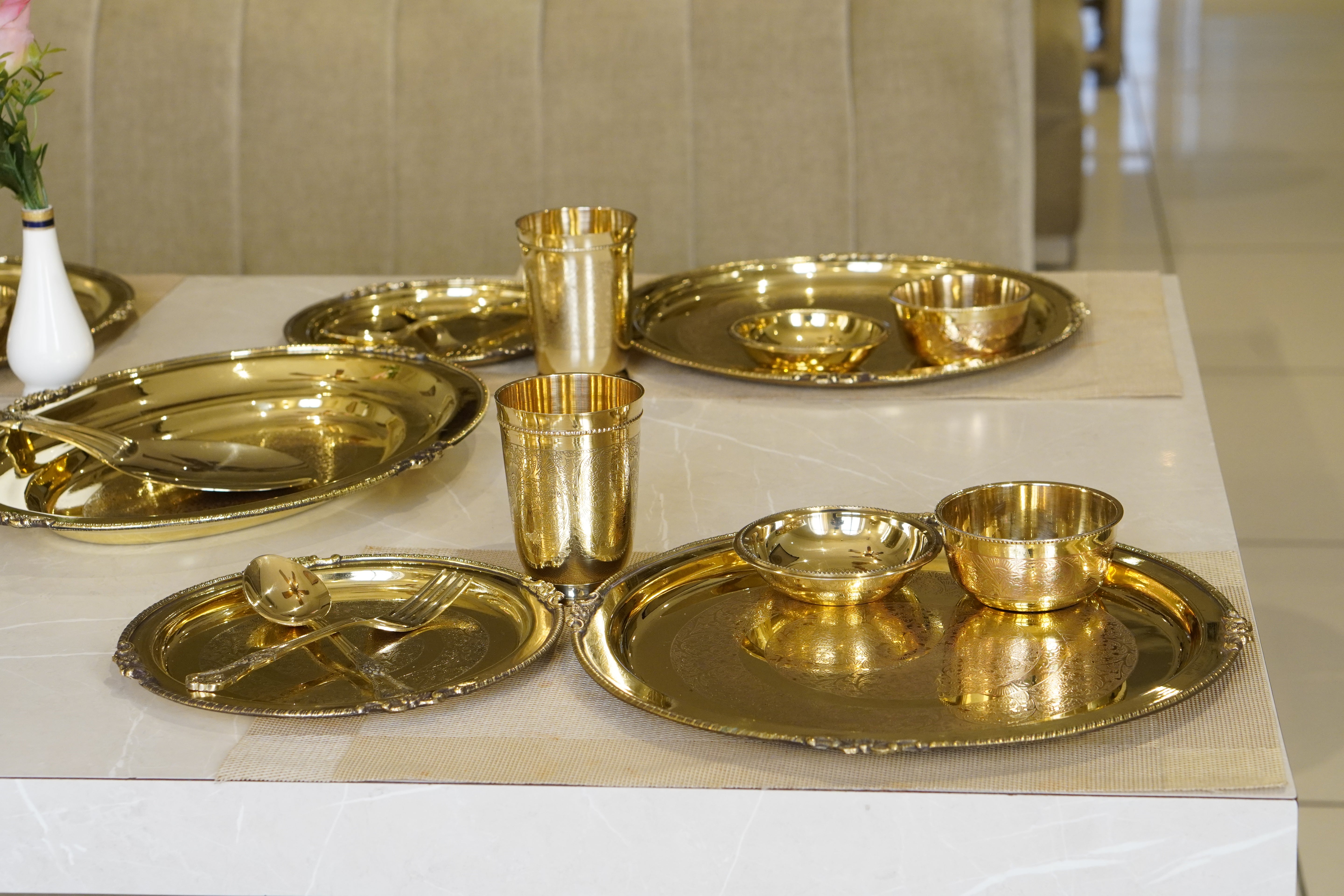 51 Piece Etched Dinner Set
