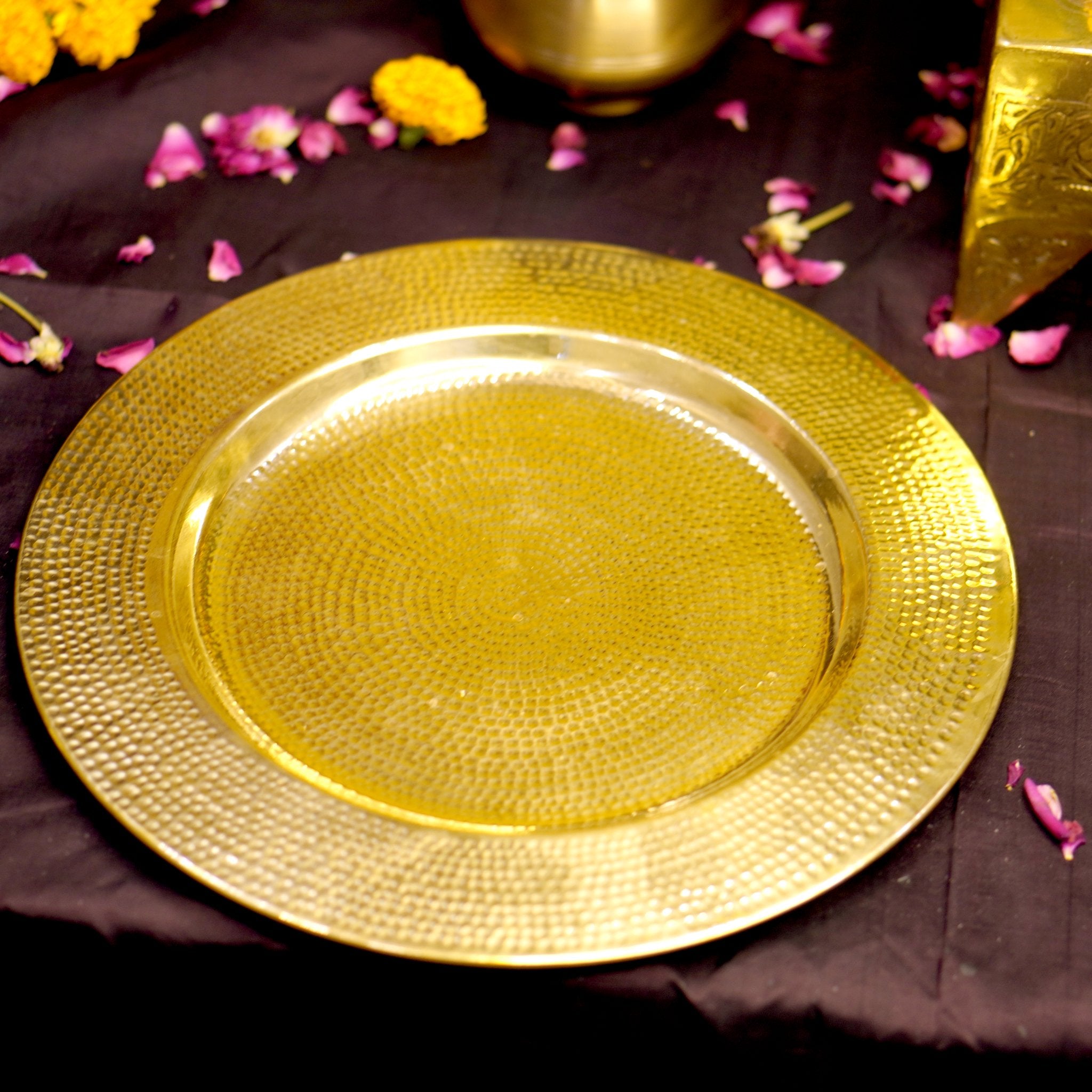 Brass Hammered Charger Serving Plate - Brass Globe -