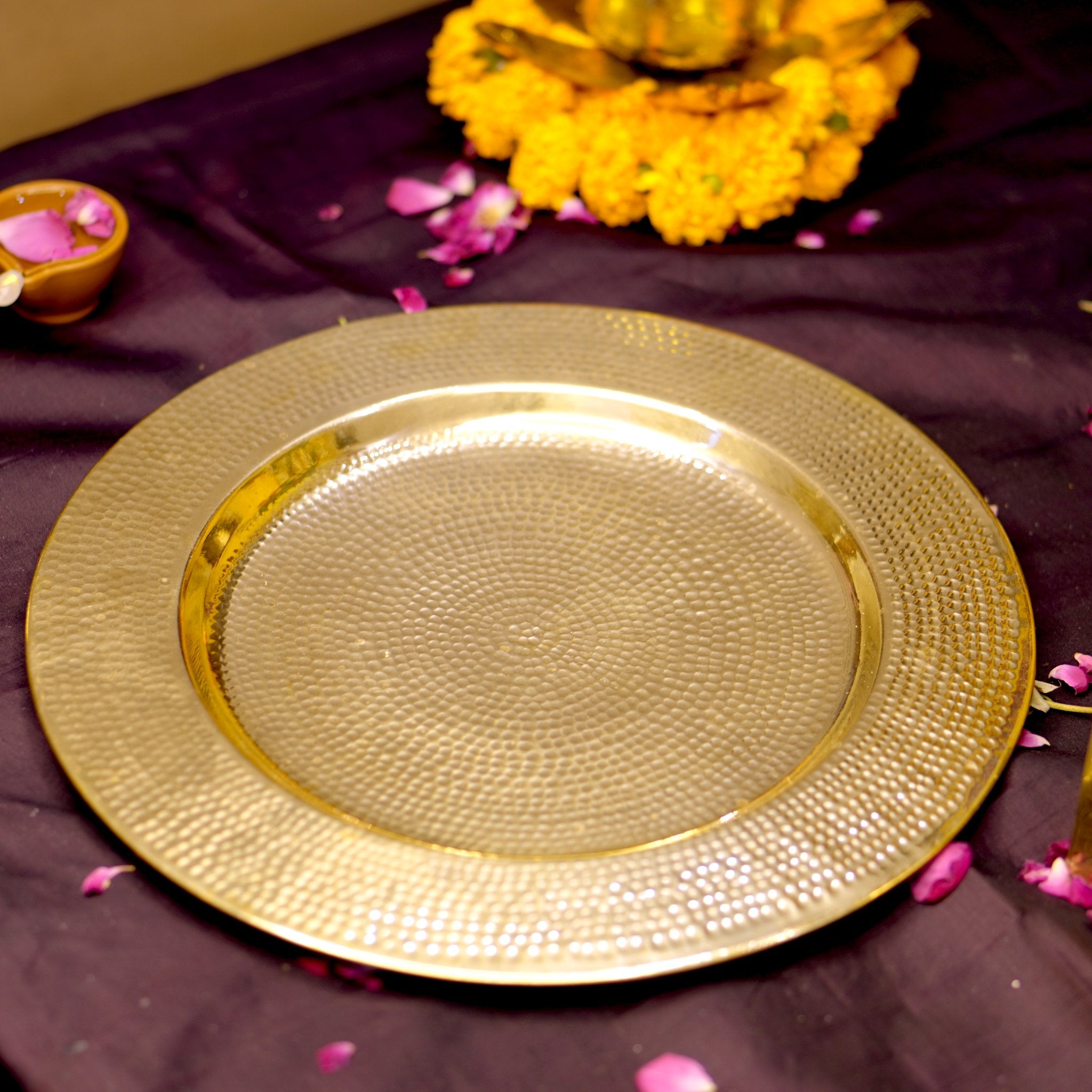 Brass Hammered Charger Serving Plate - Brass Globe -