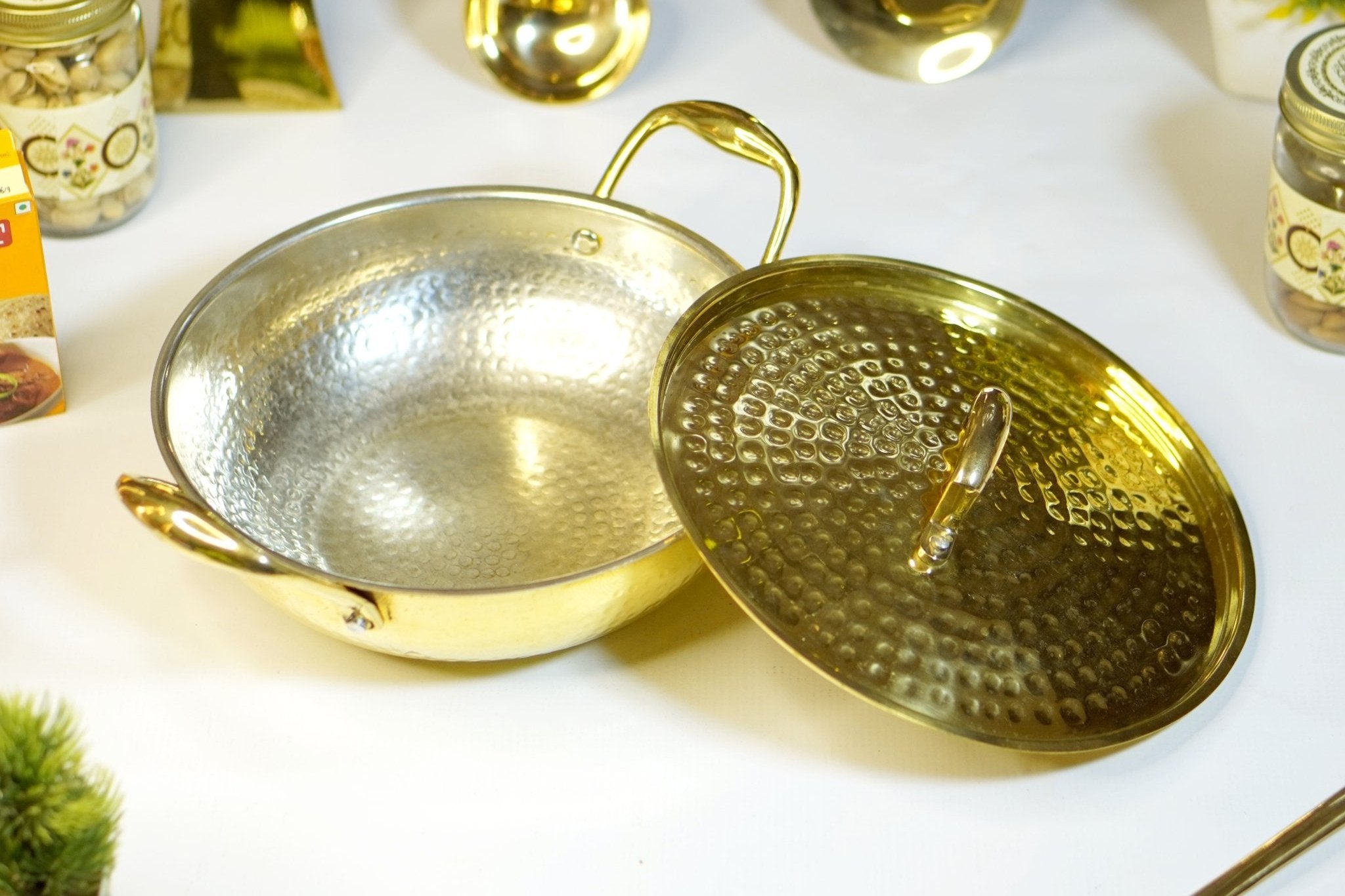 Brass kadhai with lid - Brass Globe -
