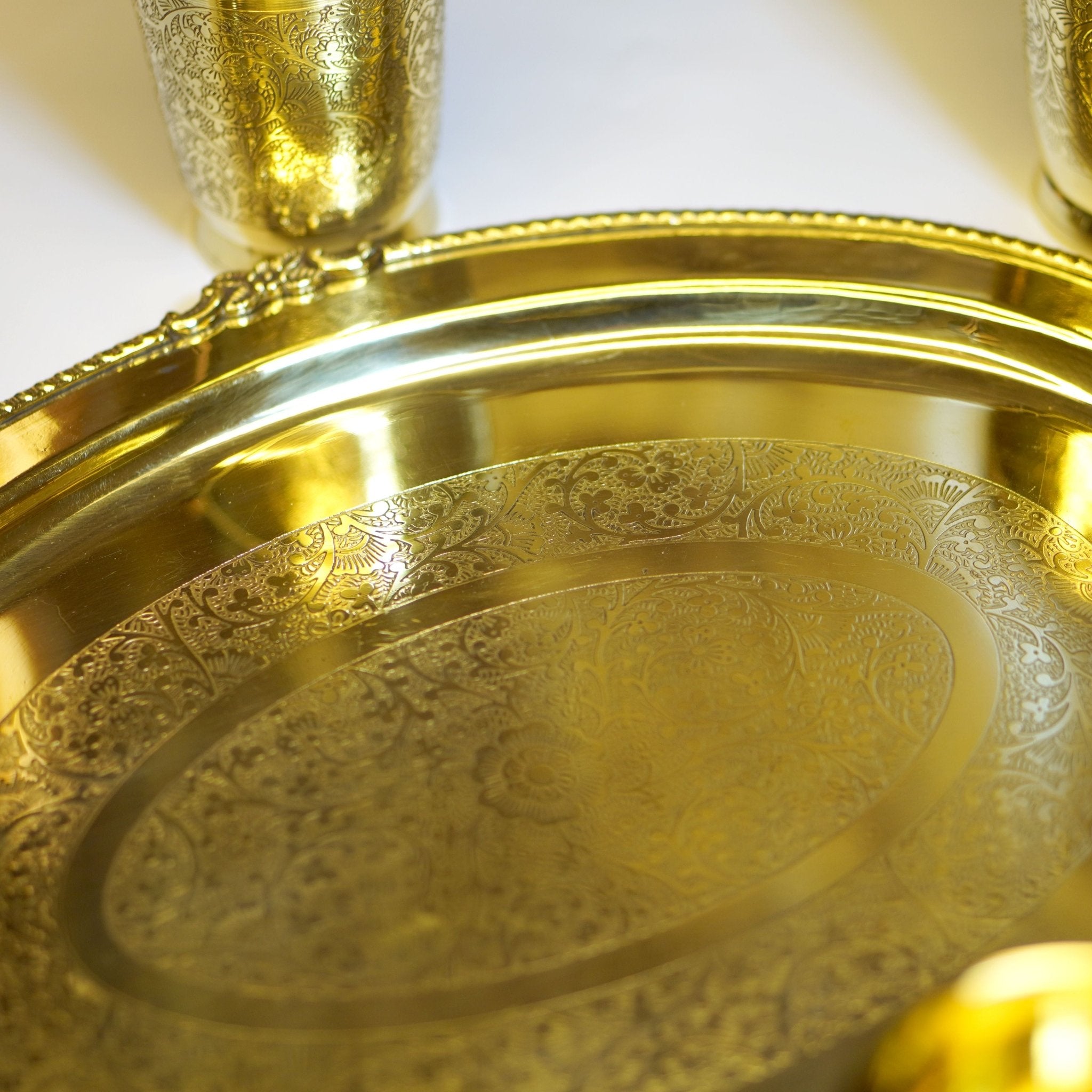 Brass Lemonade / Juice Jug with 6 Glasses and Tray - Brass Globe -