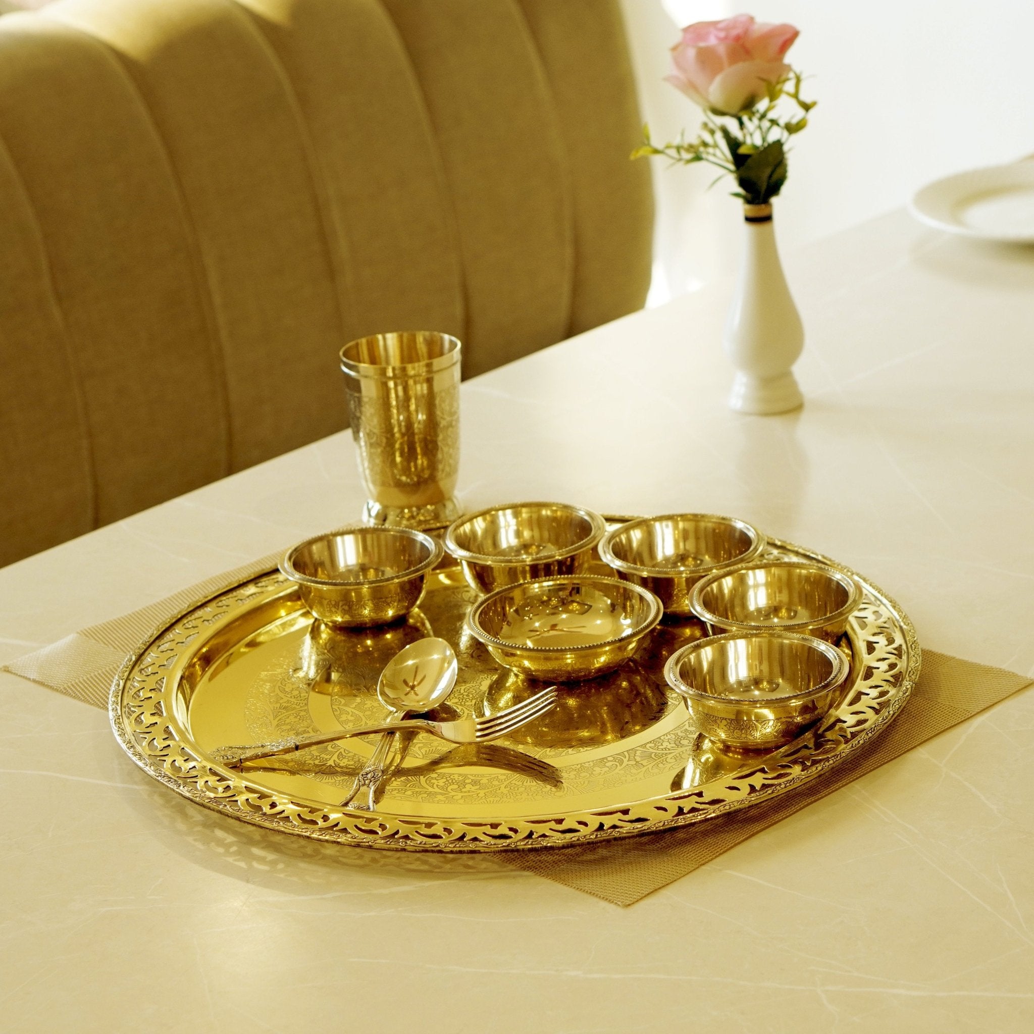 Brass / pital Jaalidaar Dinner set - Brass Globe -