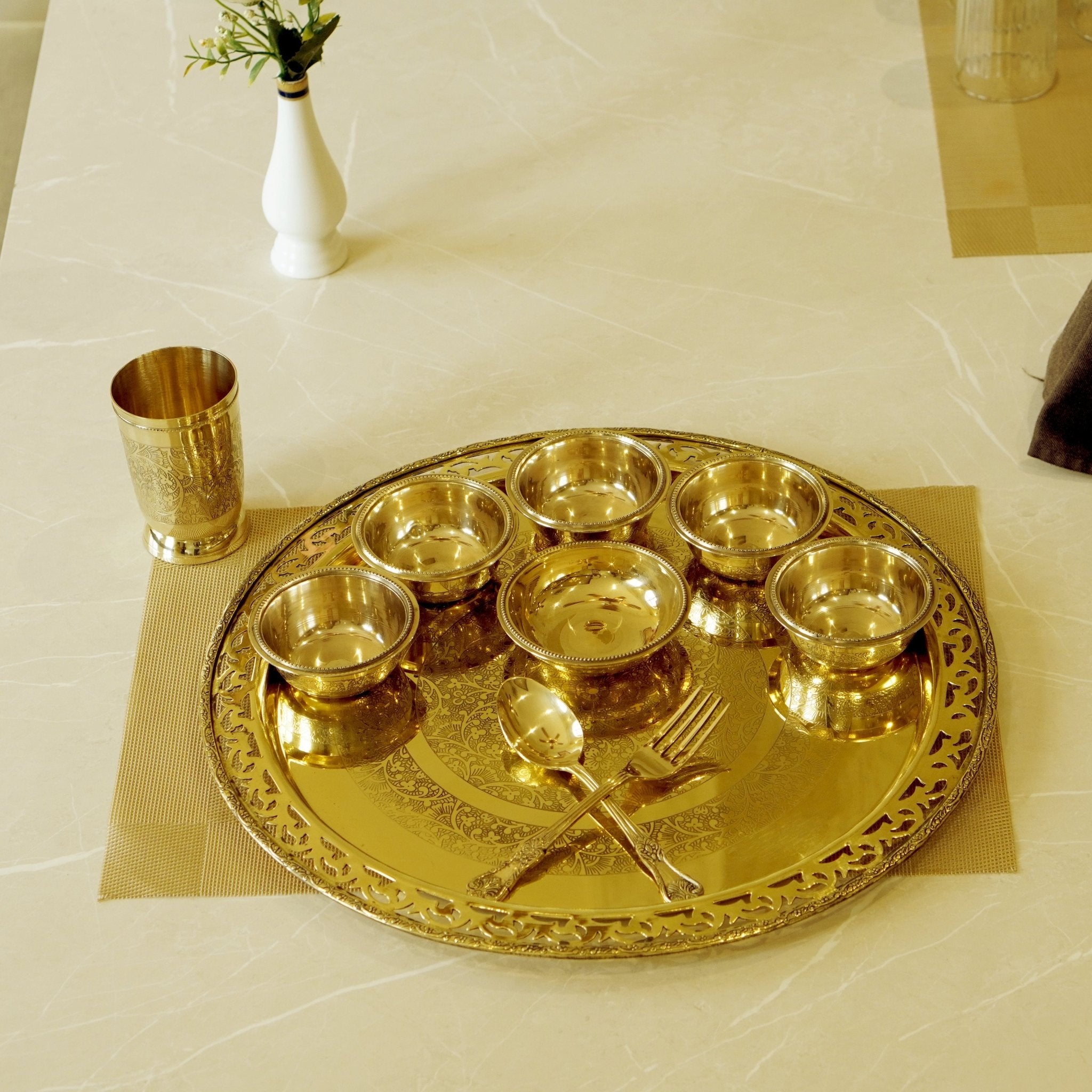 Brass / pital Jaalidaar Dinner set - Brass Globe -
