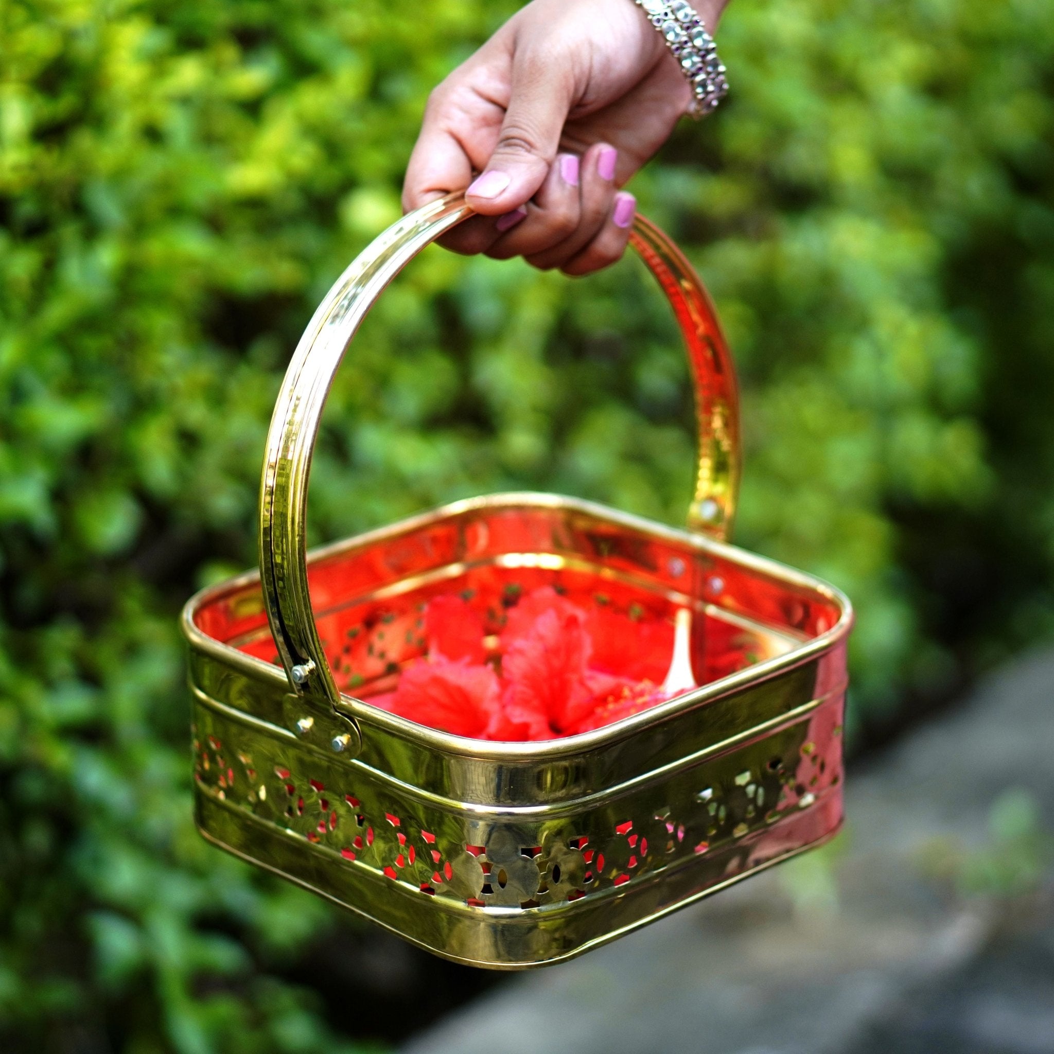 Brass Pooja / Worship Basket - Brass Globe -