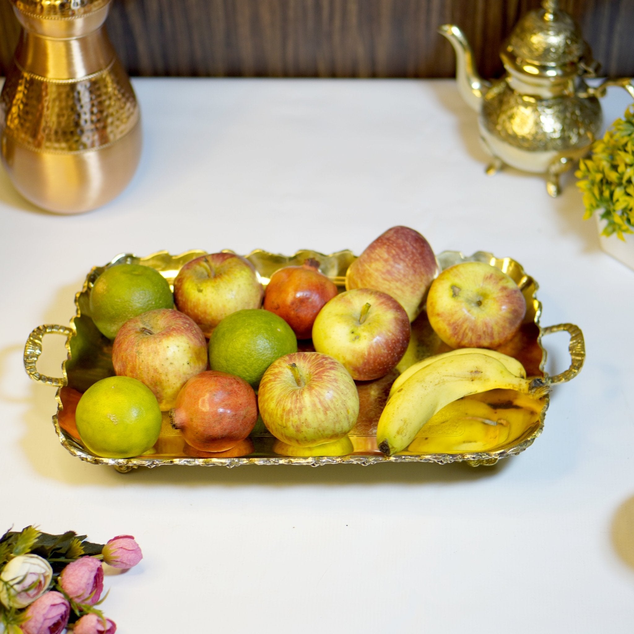Brass Rectangular Fruit Serving Tray - Brass Globe -