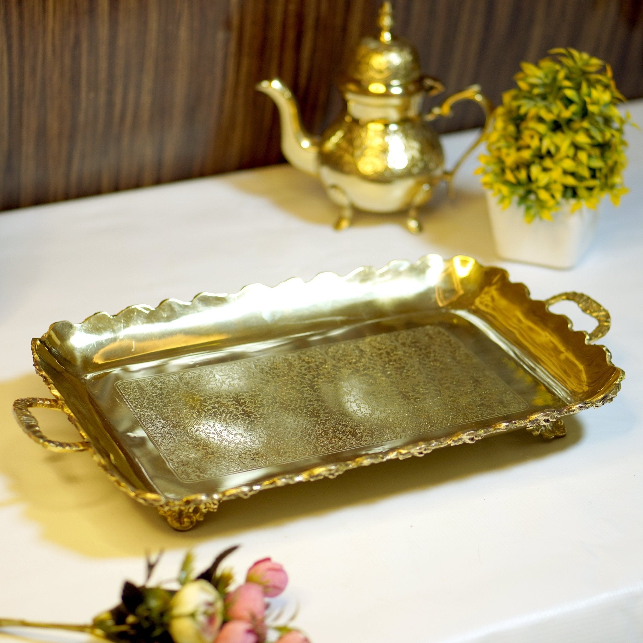 Brass Rectangular Fruit Serving Tray - Brass Globe -