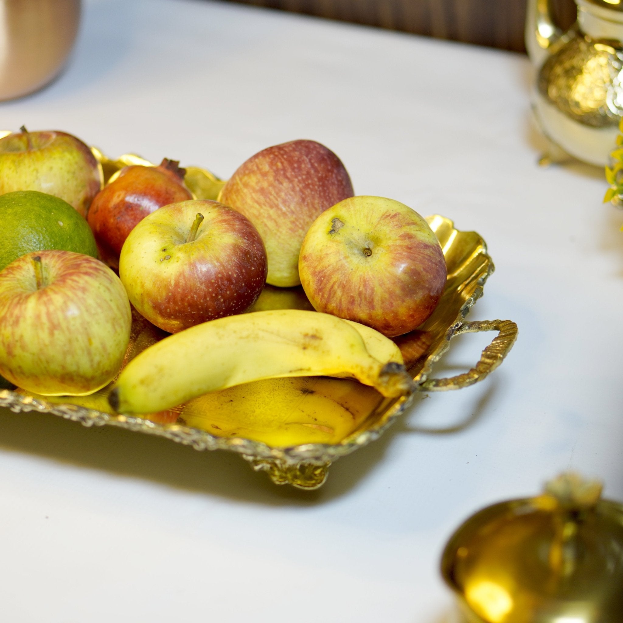Brass Rectangular Fruit Serving Tray - Brass Globe -