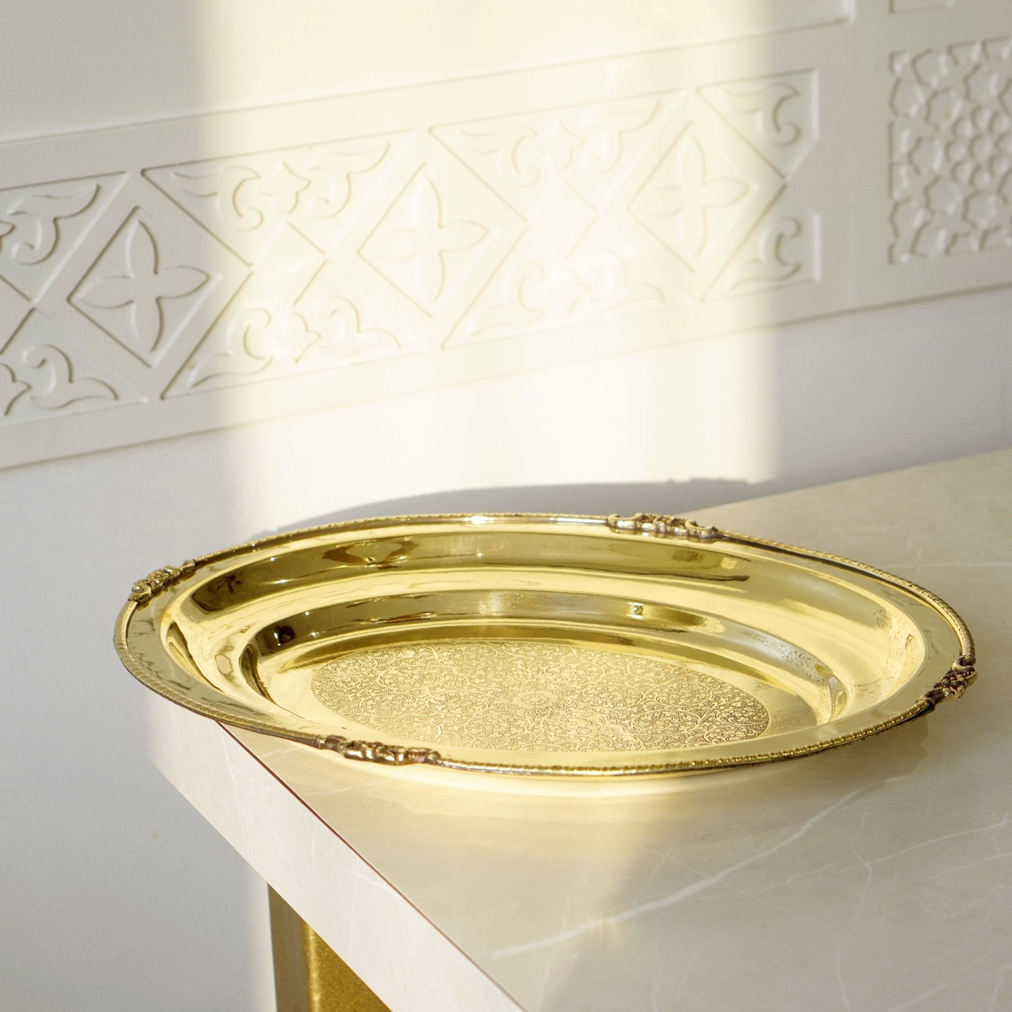 Brass Rice Plate with Rice Serving Spoon - Brass Globe -