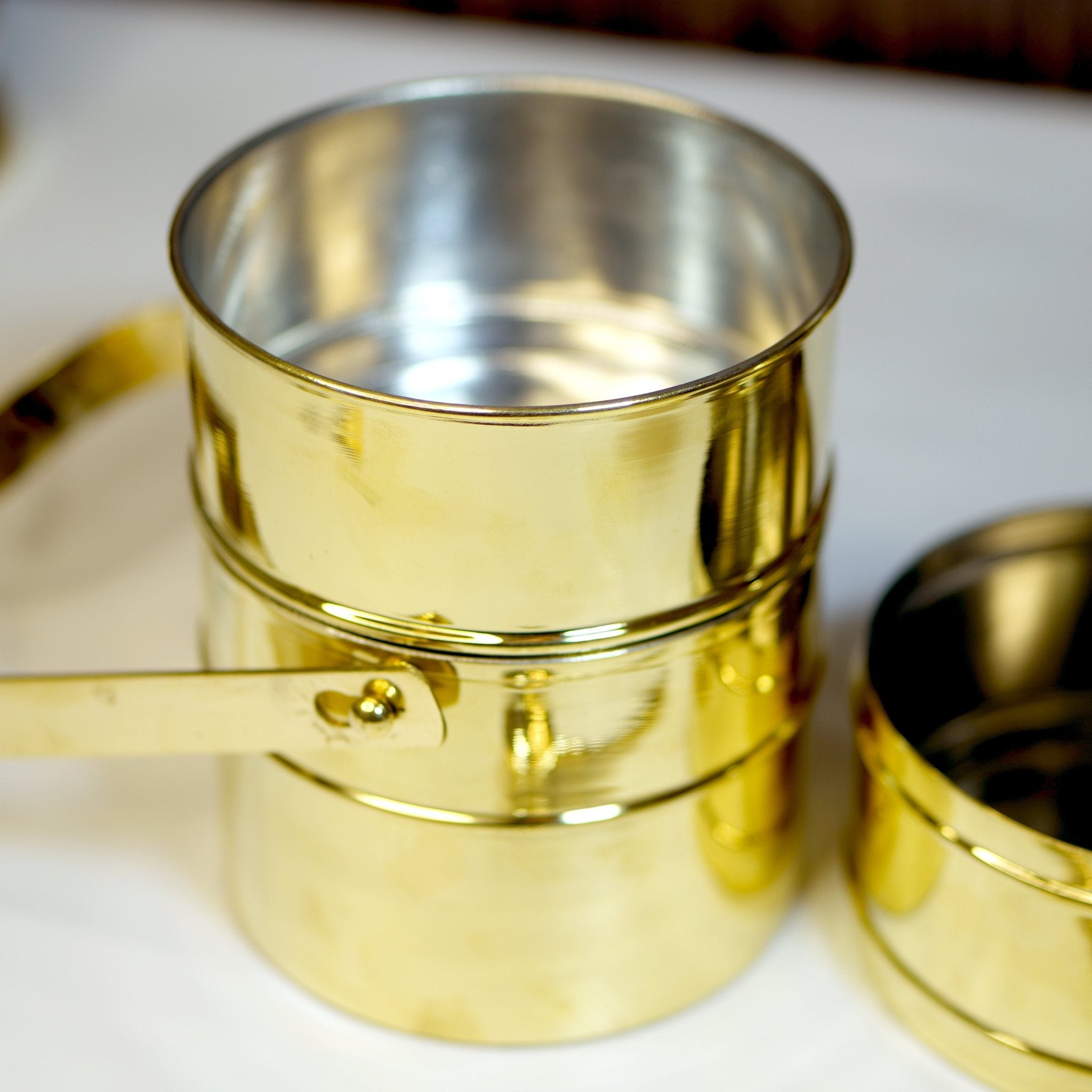 Brass Tiffin Box / Lunch Box with Tin Coating - Brass Globe -