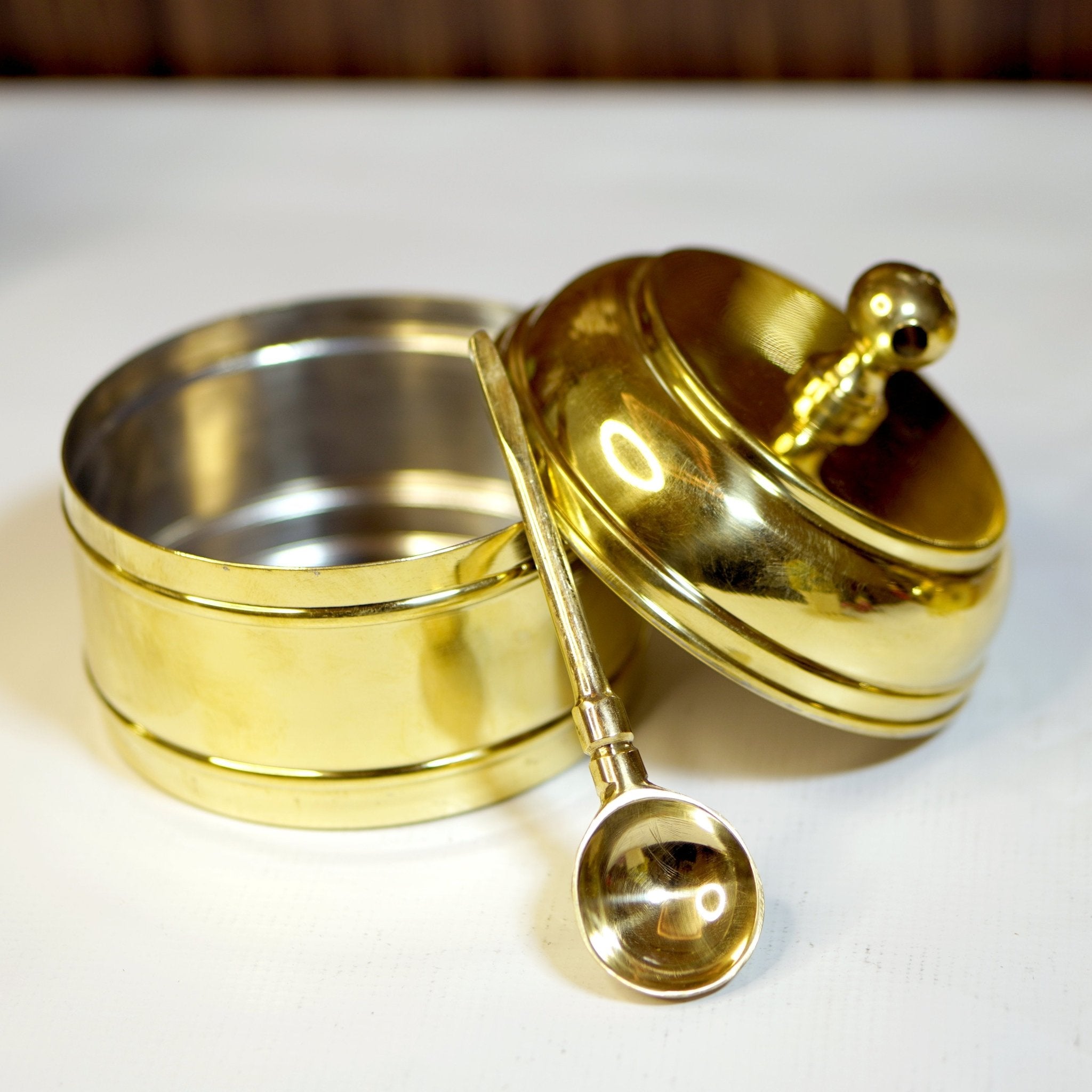 Brass Tiffin with spoon (2 compartment) - Brass Globe -