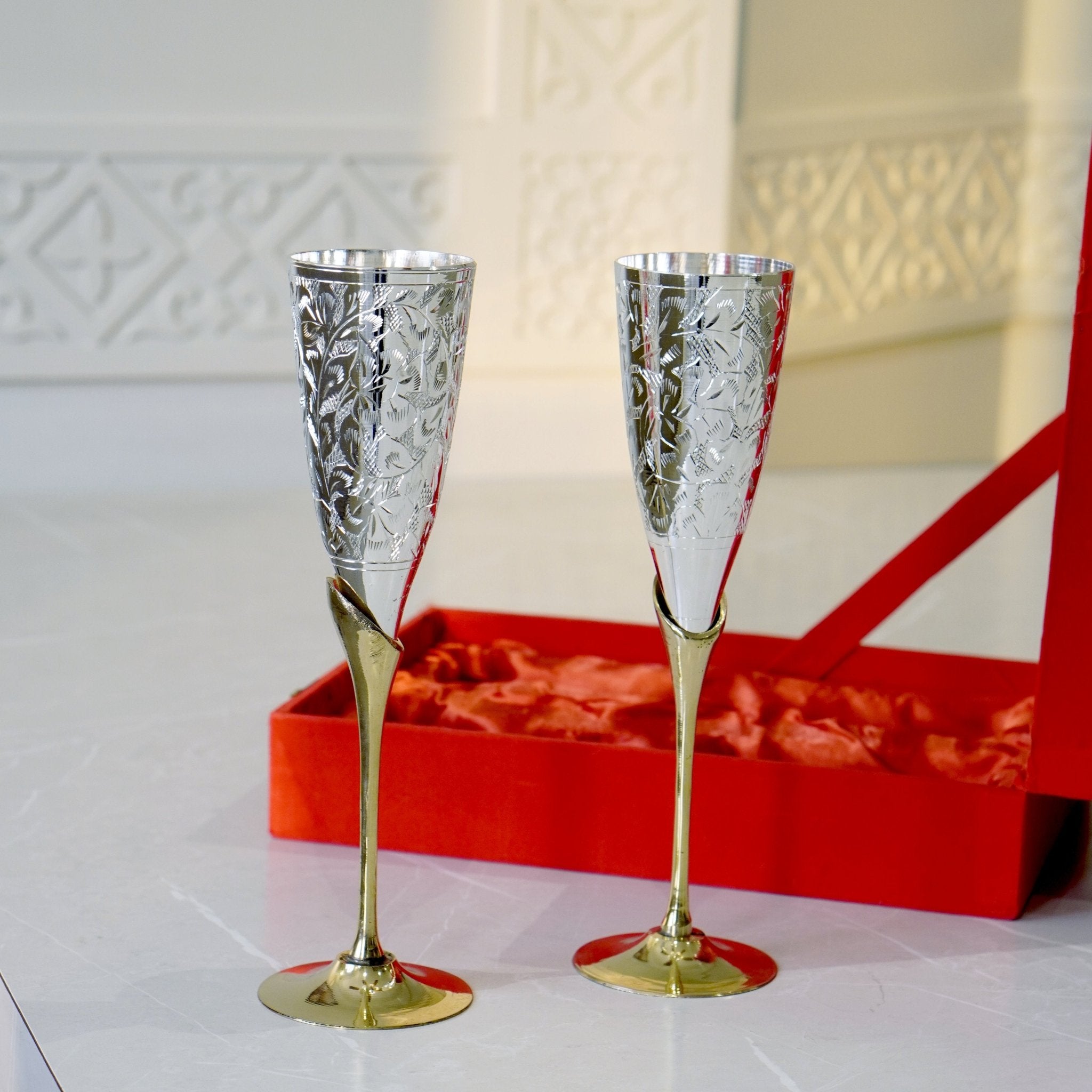 Brass Wine / Champagne Glasses Set of 2 - Brass Globe -