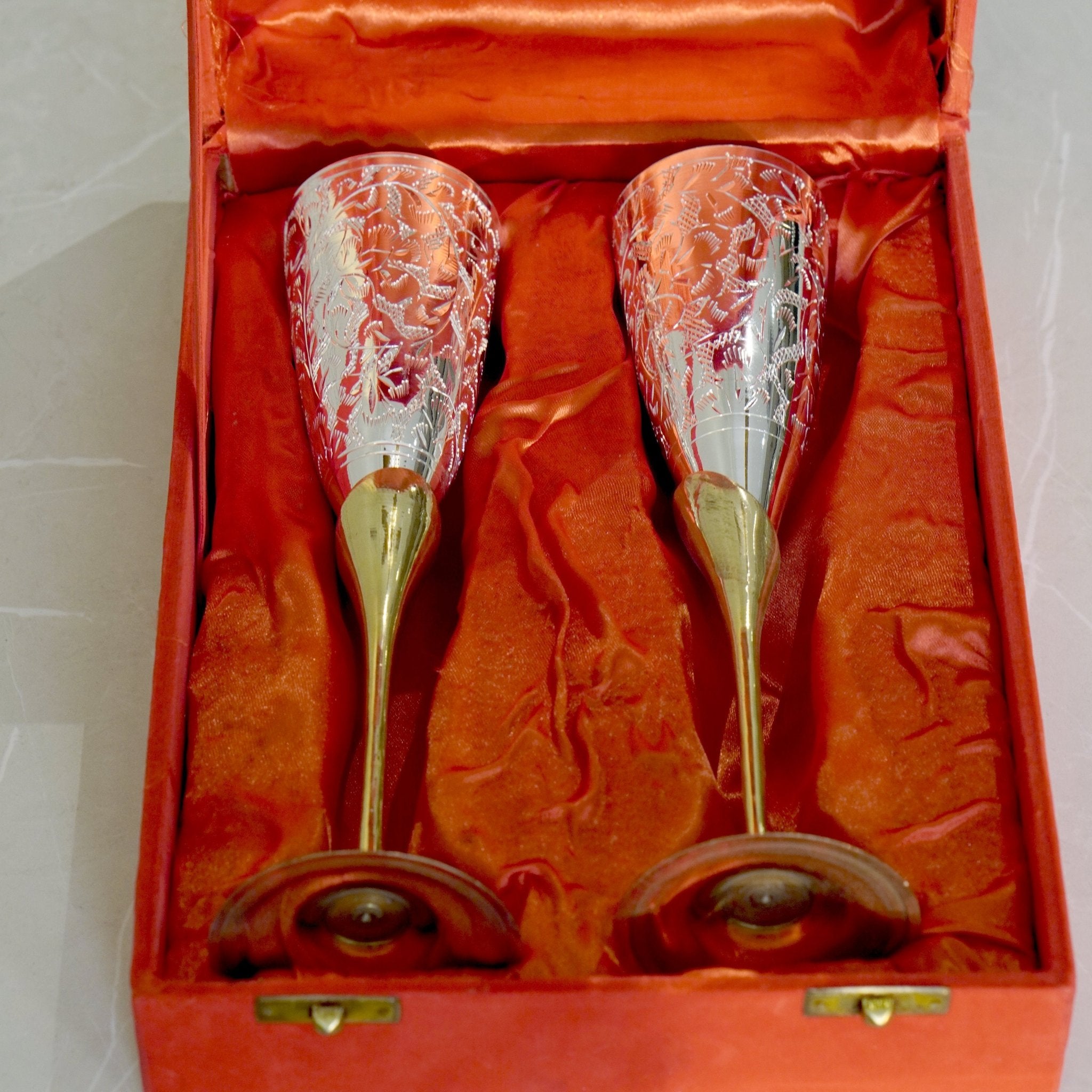 Brass Wine / Champagne Glasses Set of 2 - Brass Globe -