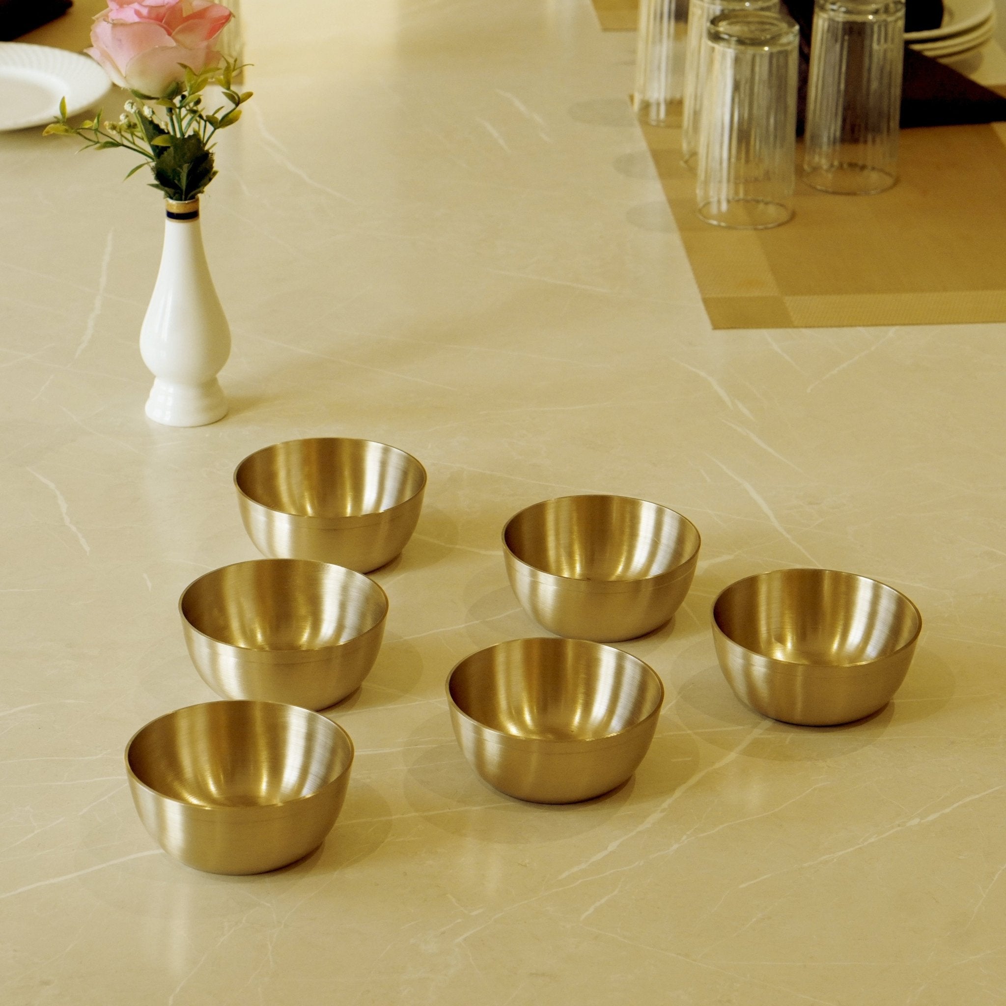 Bronze / Kansa Bowls | Kansa Katori Set of 6 Bowls - Brass Globe -