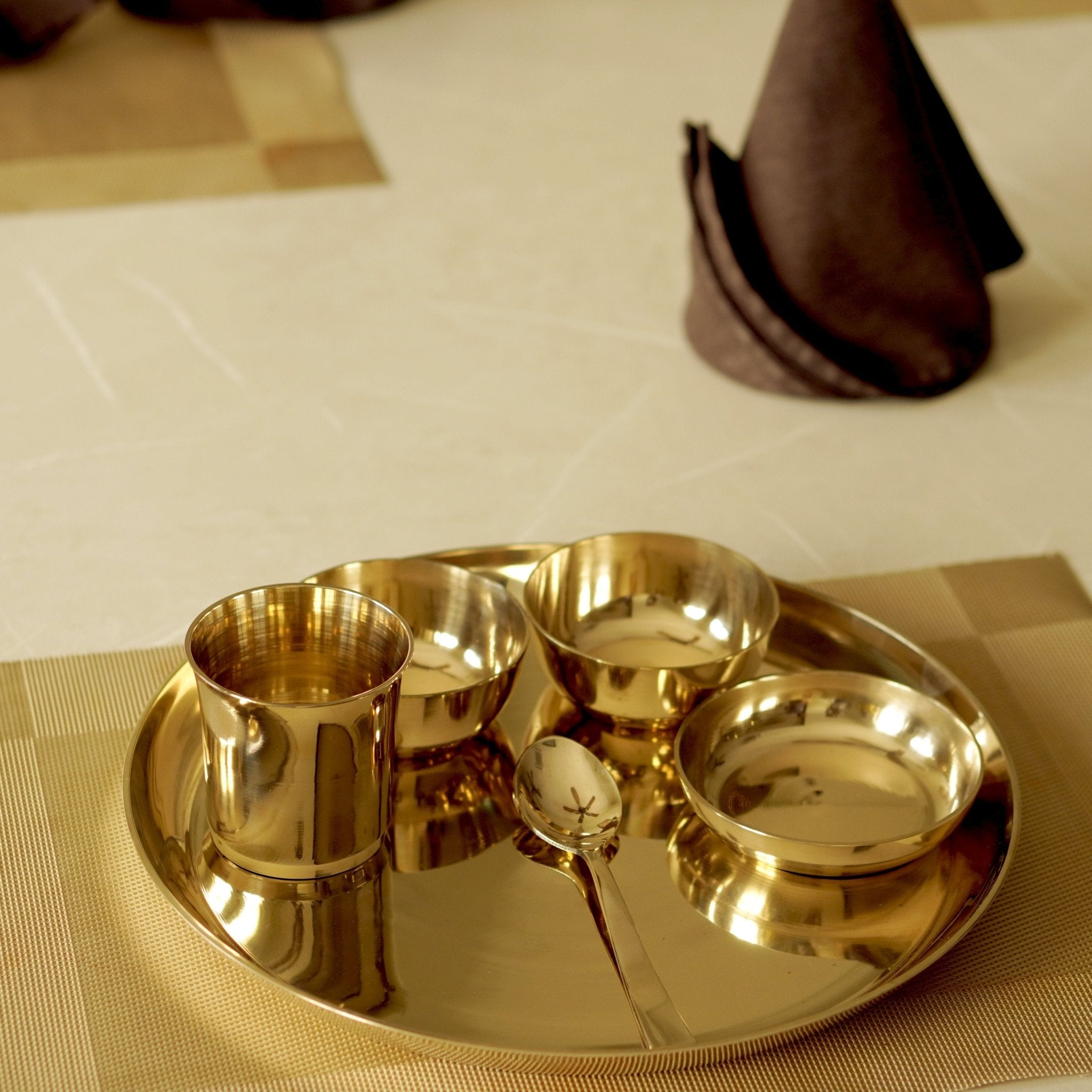 Bronze / Kansa Dinner Set Plain Glossy Finish (Set of 6) - Brass Globe -