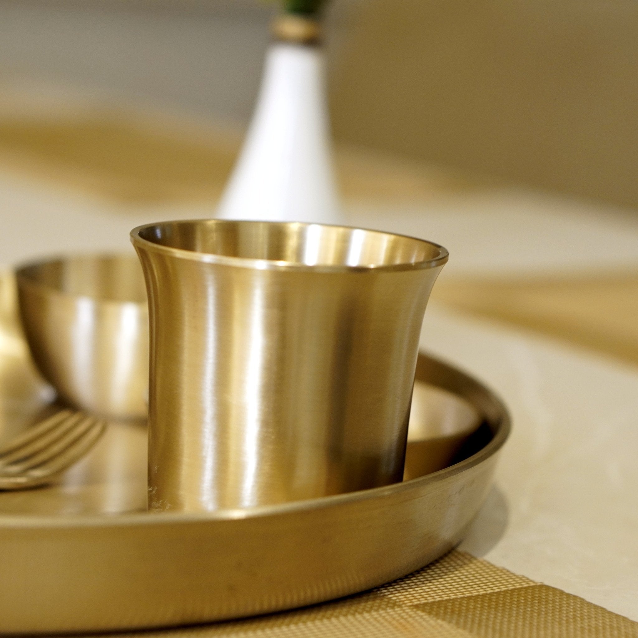 Bronze / Kansa Dinner Set With Matt Finished | Thali, Bowl, Spoon & Glass - Brass Globe -
