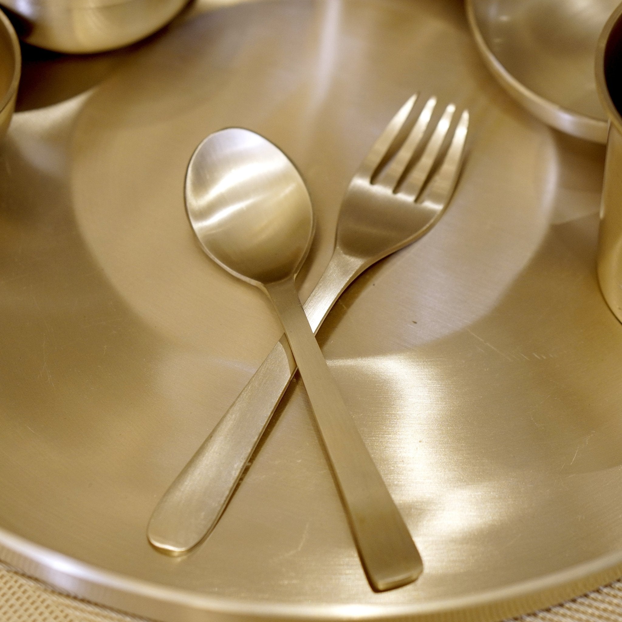 Bronze / Kansa Dinner Set With Matt Finished | Thali, Bowl, Spoon & Glass - Brass Globe -