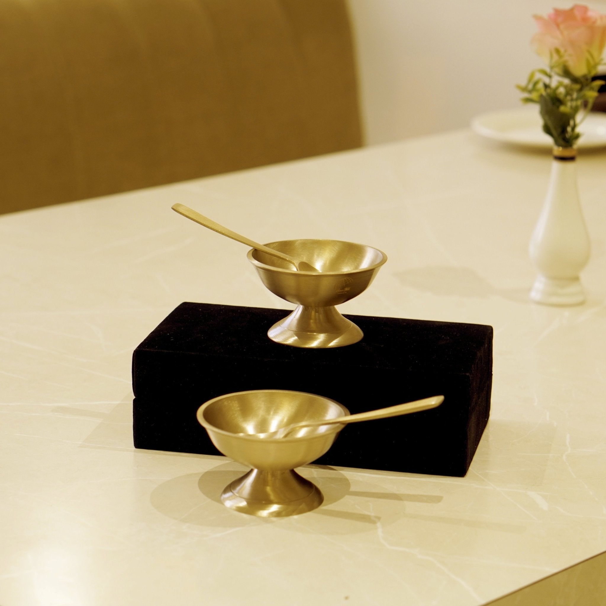 Bronze / Kansa Ice Cream Set with Velvet Box ( Set of 2 ) - Brass Globe -