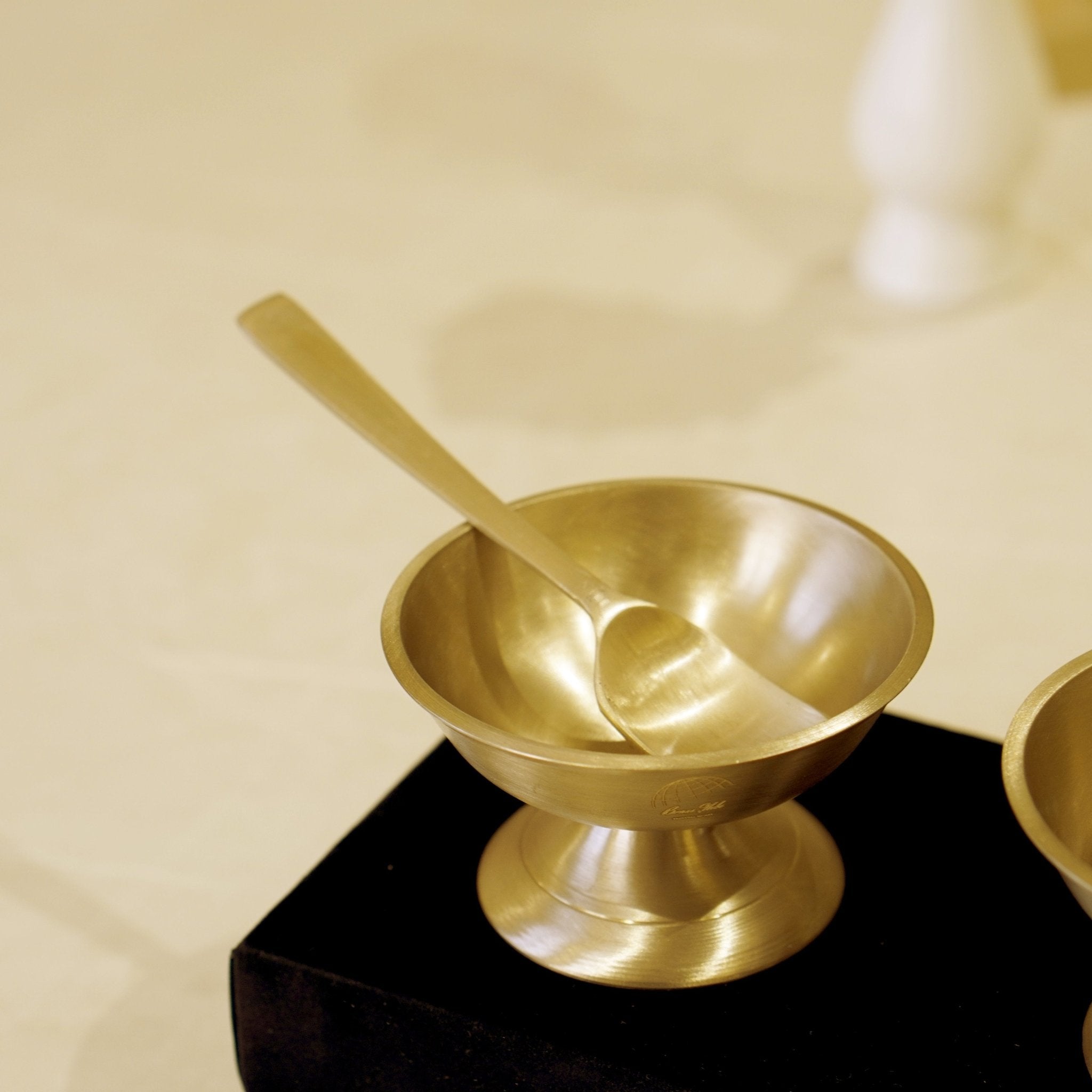 Bronze / Kansa Ice Cream Set with Velvet Box ( Set of 2 ) - Brass Globe -