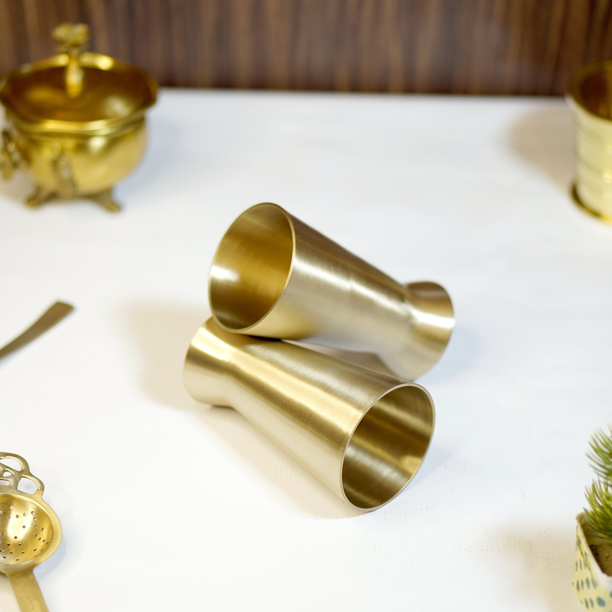 Bronze / Kansa Lassi Glass with Velvet Box ( Set of 2 ) - Brass Globe -
