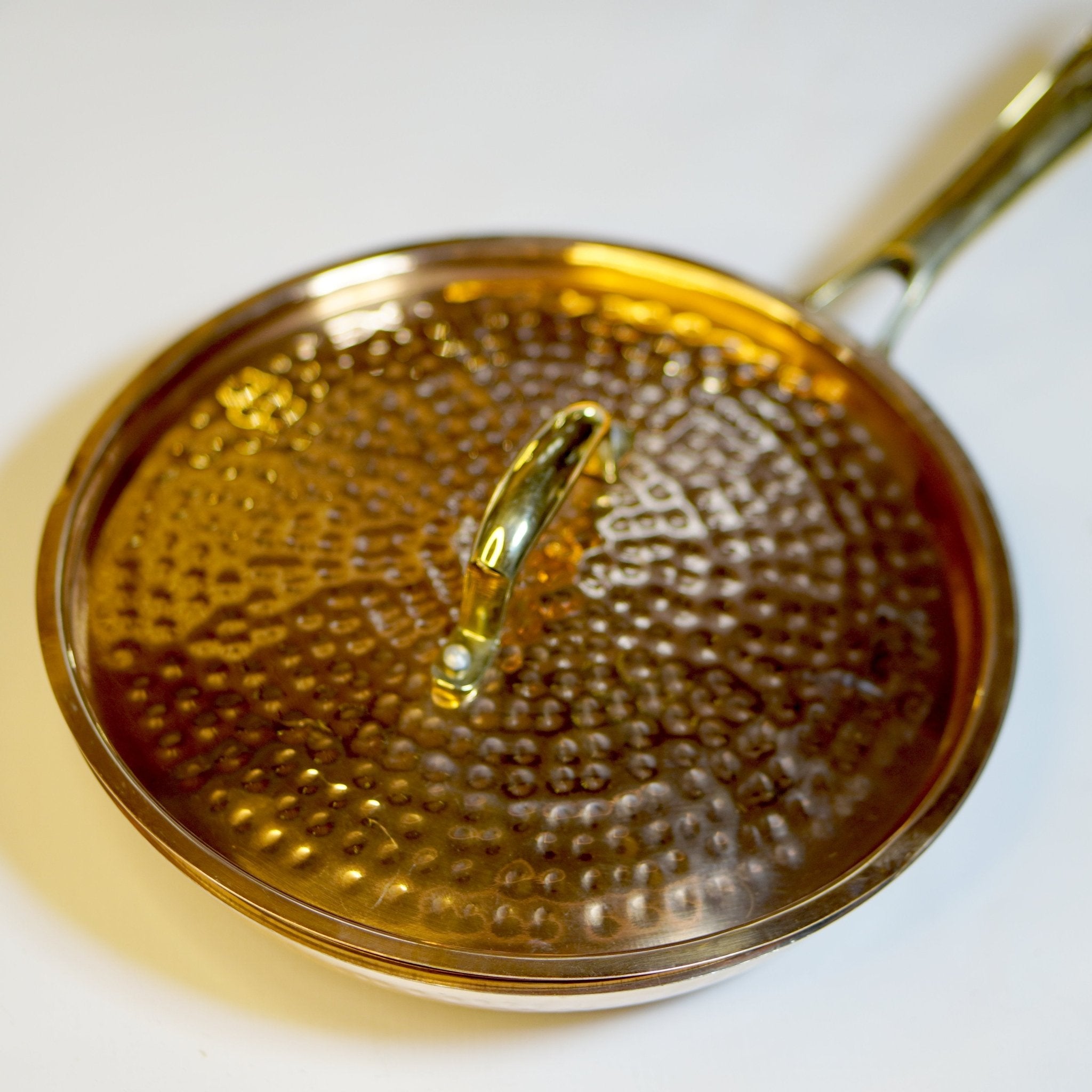 Copper frypan with lid (tincoated) - Brass Globe -