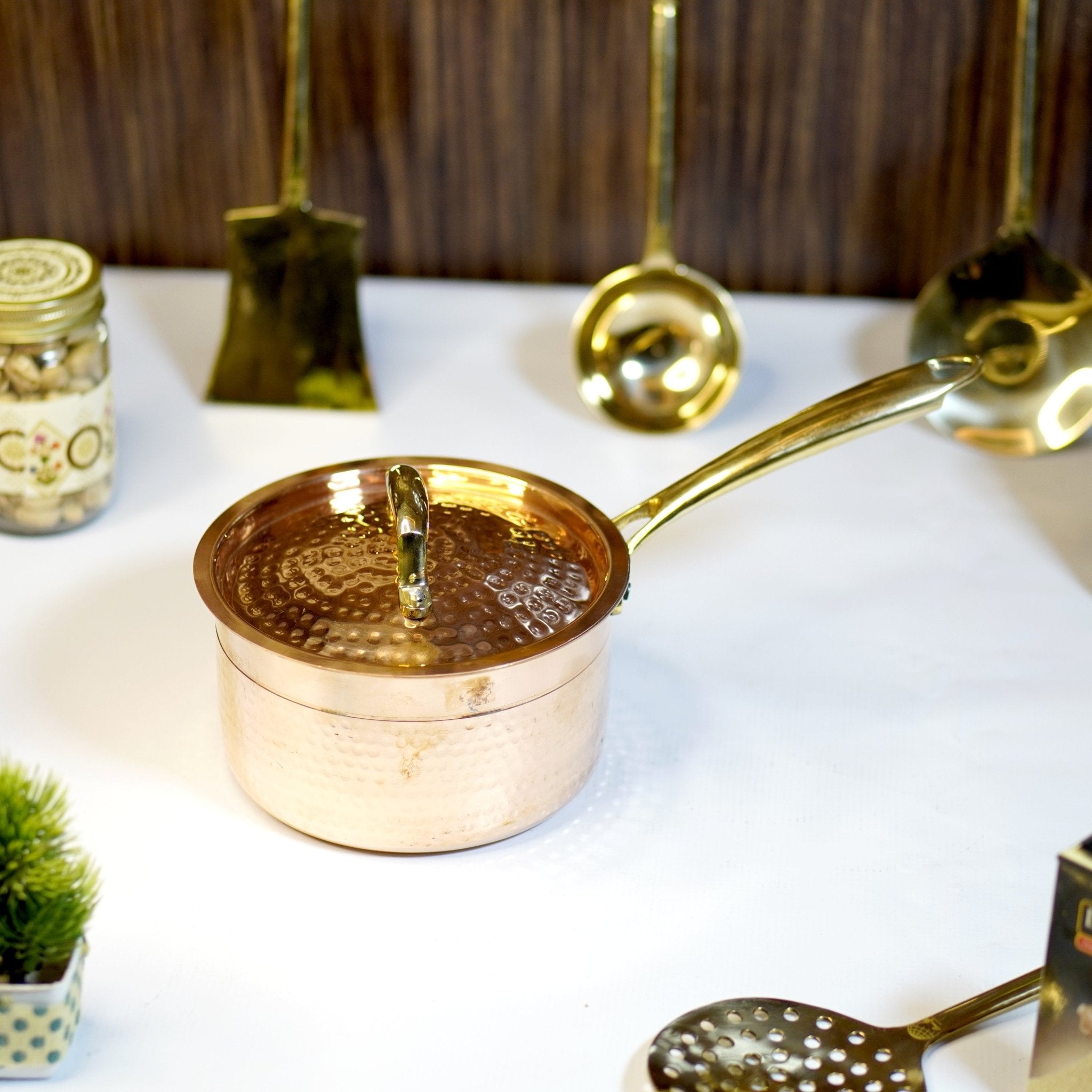 Copper saucepan / patila tincoated with lid - Brass Globe -