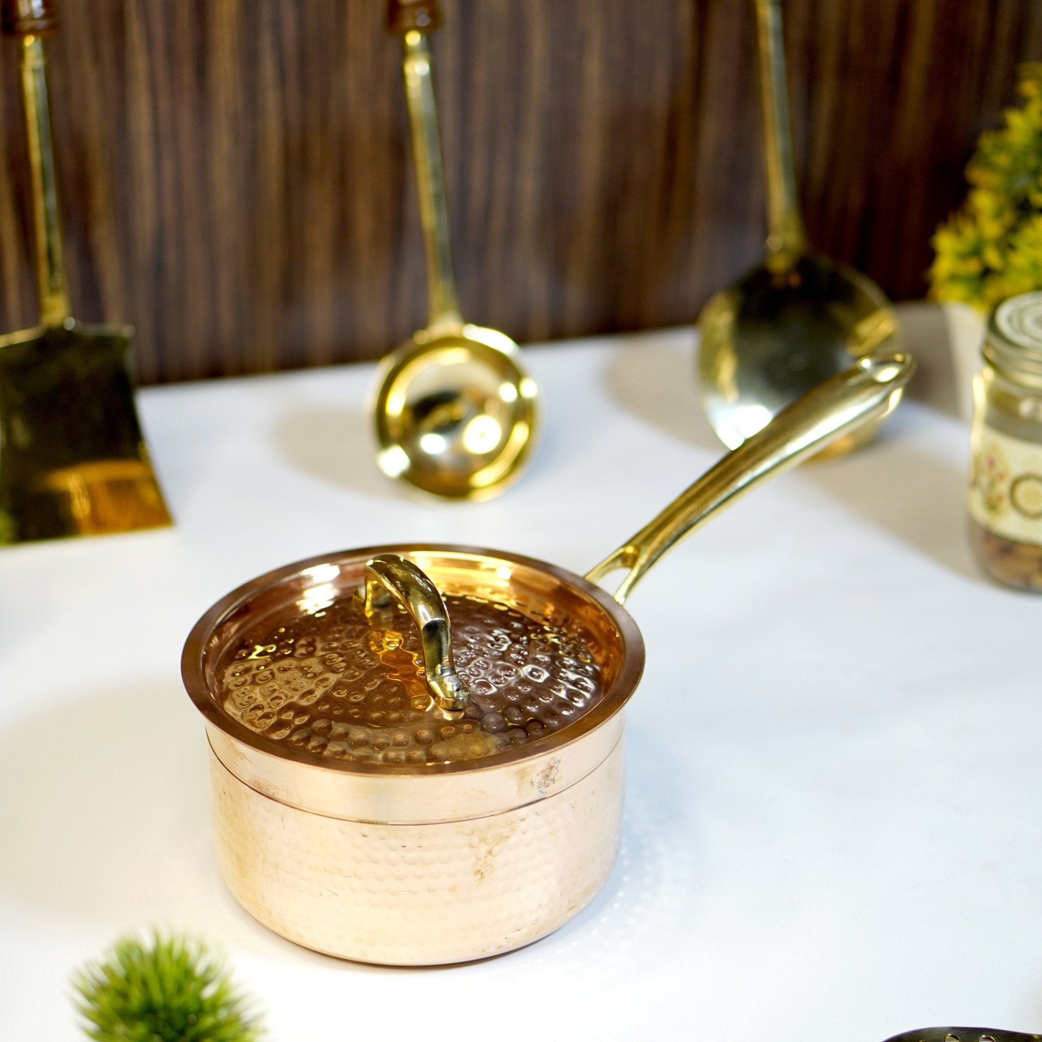 Copper saucepan / patila tincoated with lid - Brass Globe -