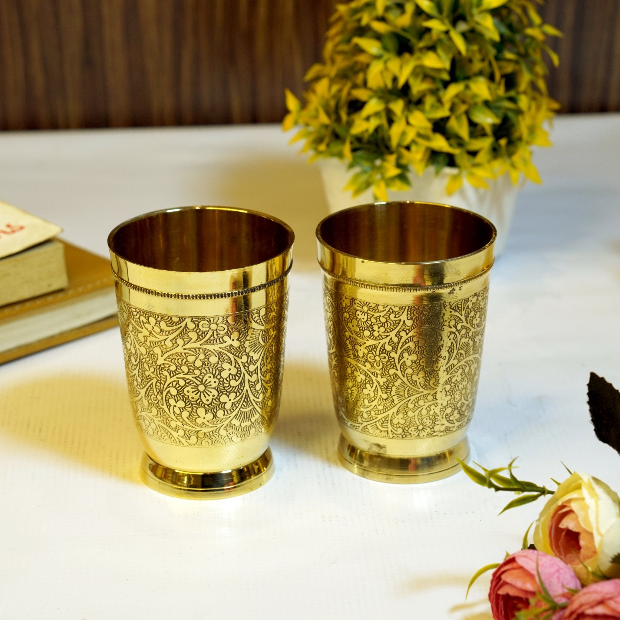 Etched Brass Glass for Drinking - Brass Globe -