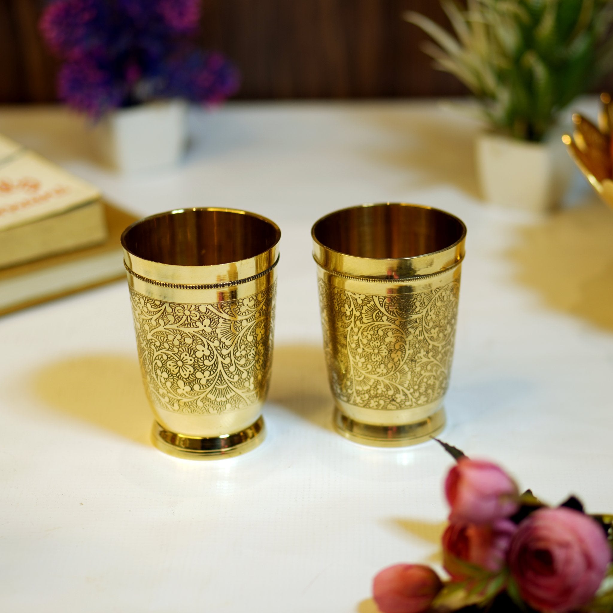Etched Brass Glass for Drinking - Brass Globe -