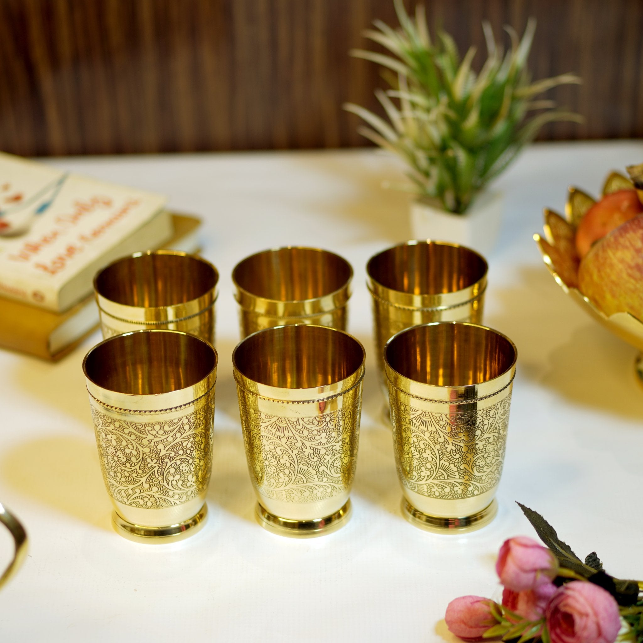 Etched Brass Glass for Drinking - Brass Globe -