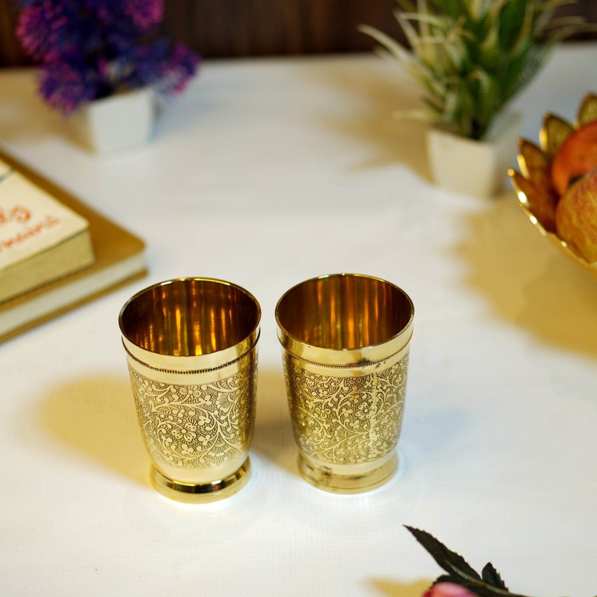 Etched Brass Glass for Drinking - Brass Globe -
