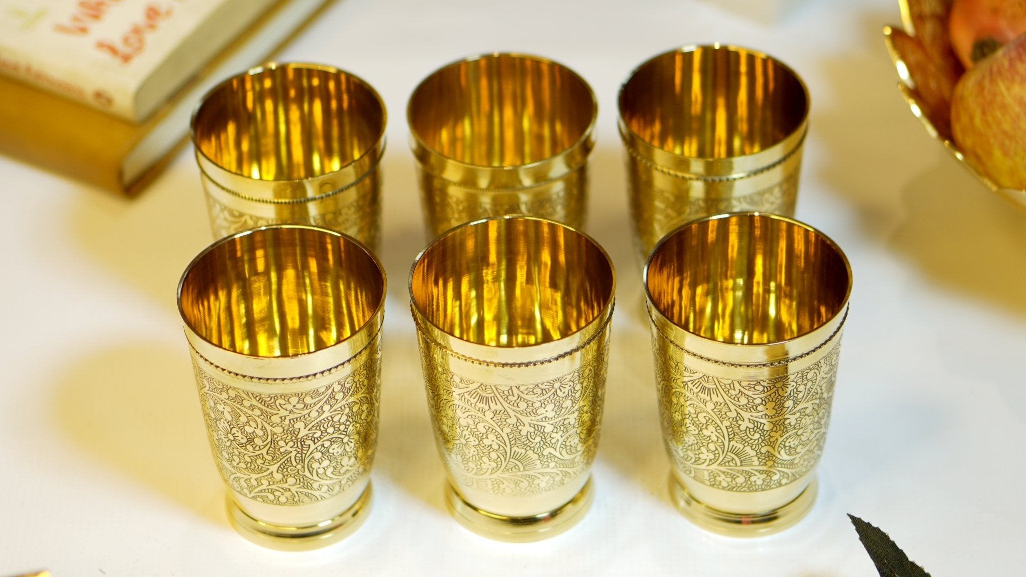 Etched Brass Glass for Drinking - Brass Globe -