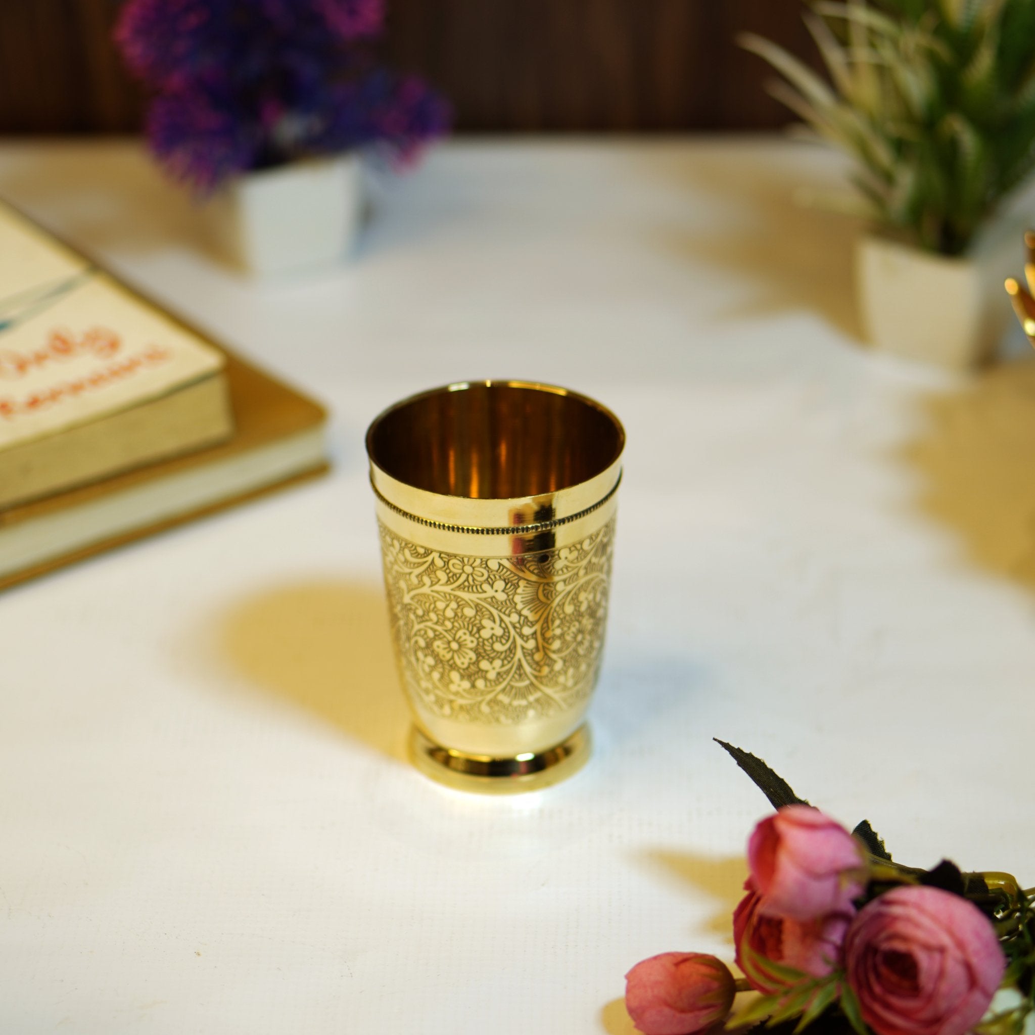 Etched Brass Glass for Drinking - Brass Globe -
