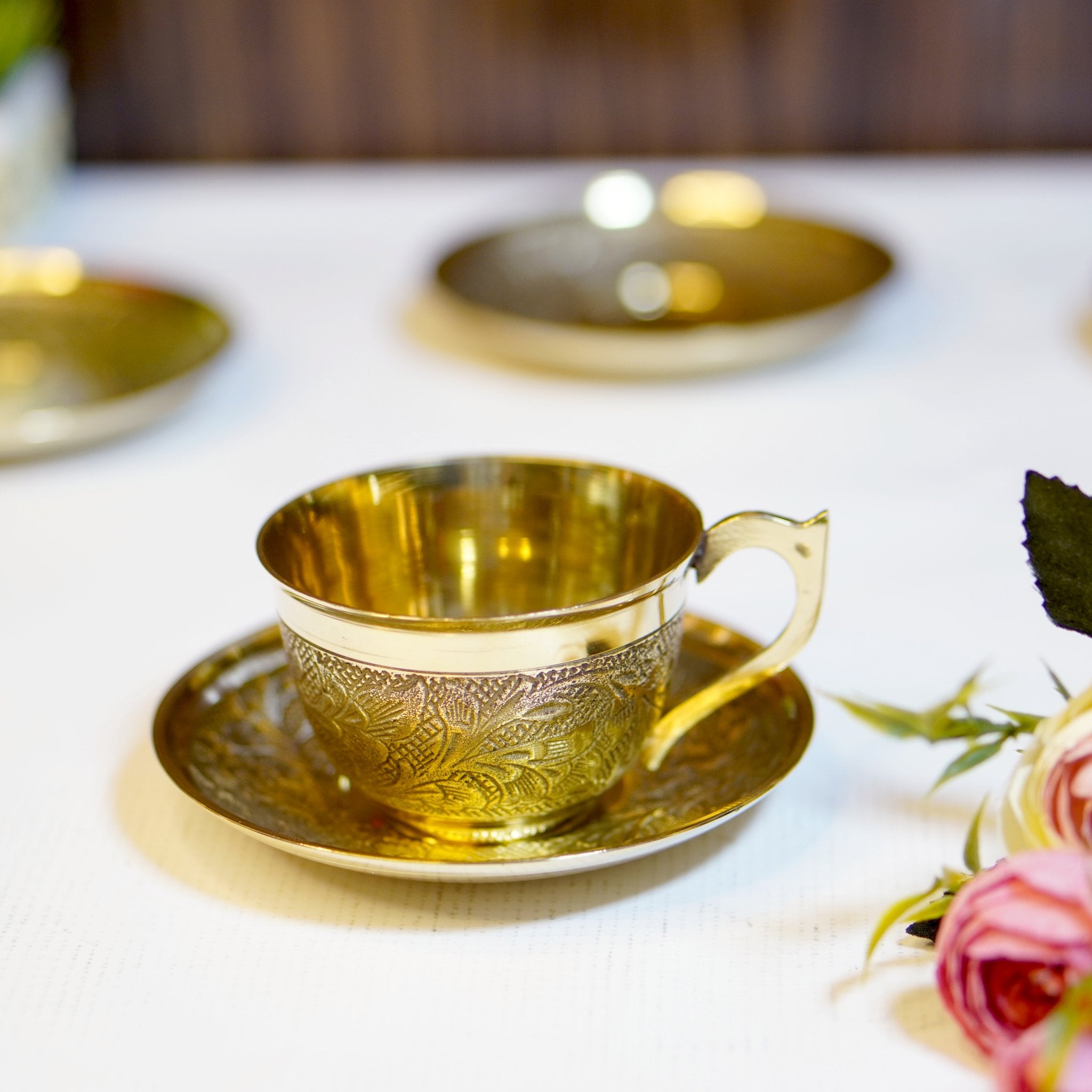 Golden Brass Cup and Saucer - Brass Globe -